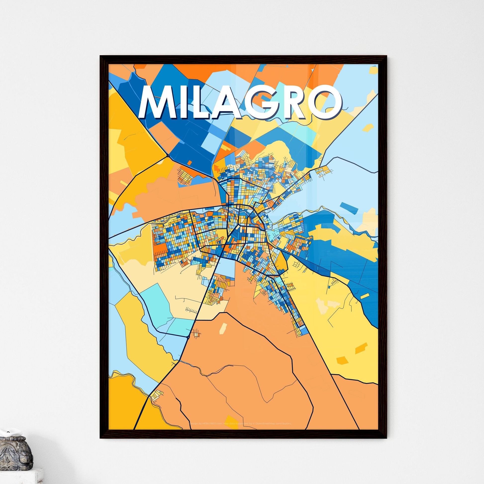 MILAGRO ECUADOR Vibrant Colorful Art Map Poster Blue Orange