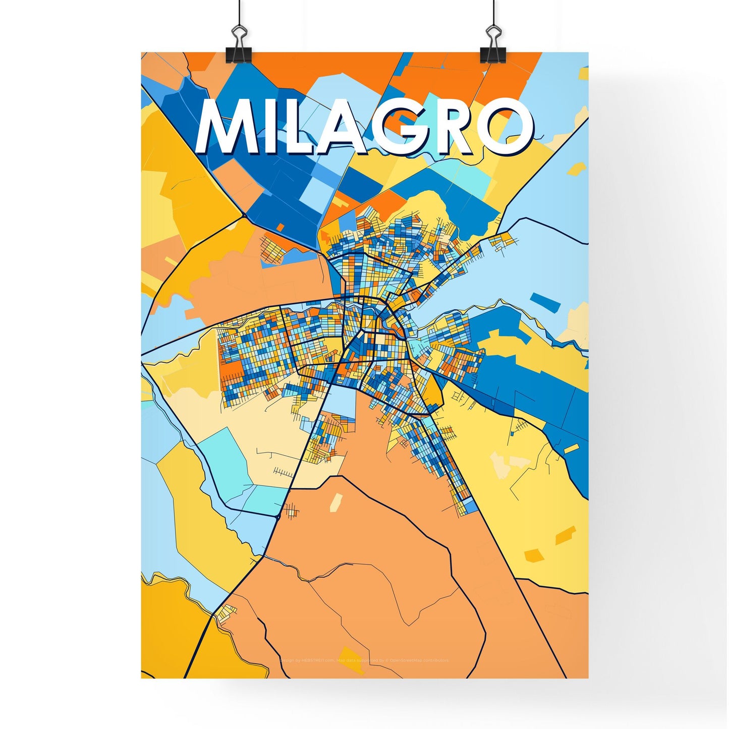 MILAGRO ECUADOR Vibrant Colorful Art Map Poster Blue Orange