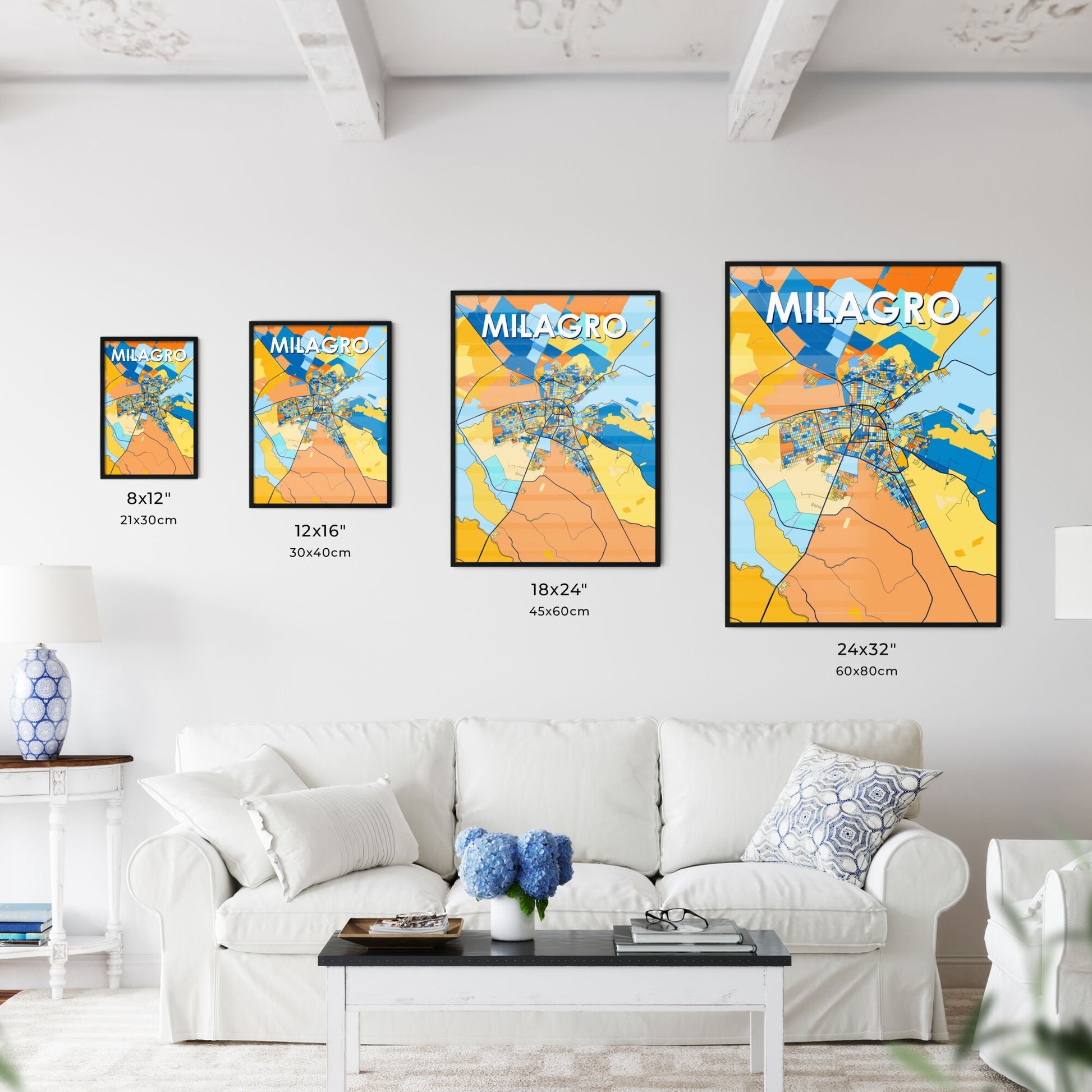 MILAGRO ECUADOR Vibrant Colorful Art Map Poster Blue Orange