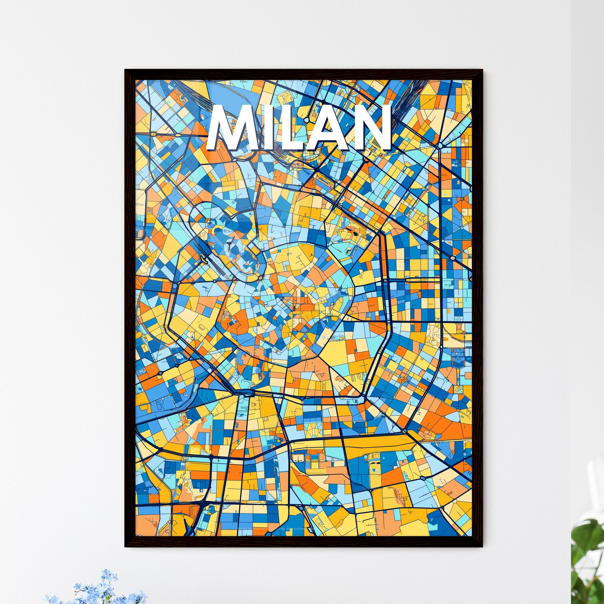 MILAN ITALY Vibrant Colorful Art Map Poster Blue Orange