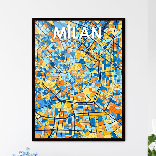 MILAN ITALY Vibrant Colorful Art Map Poster Blue Orange