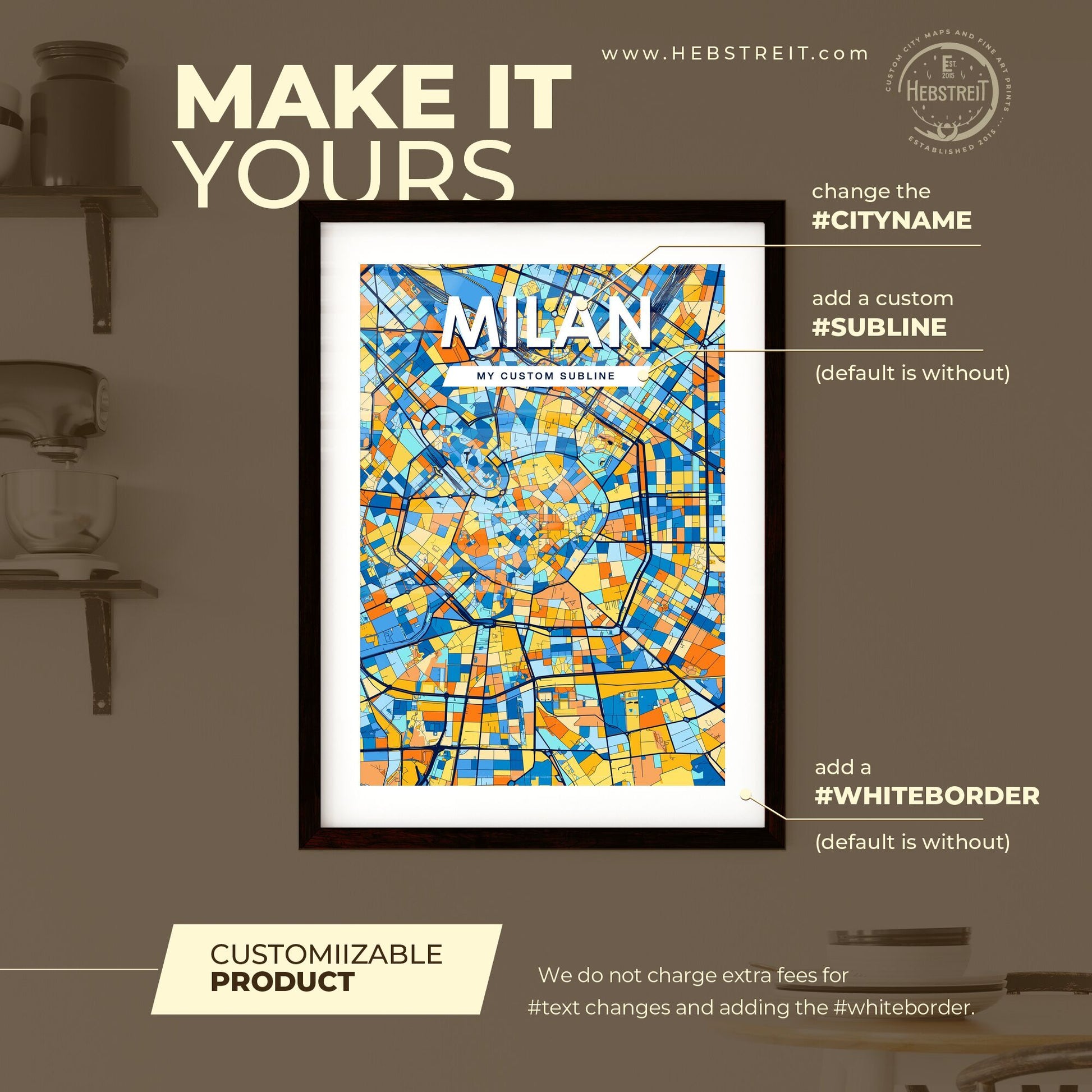 MILAN ITALY Vibrant Colorful Art Map Poster Blue Orange