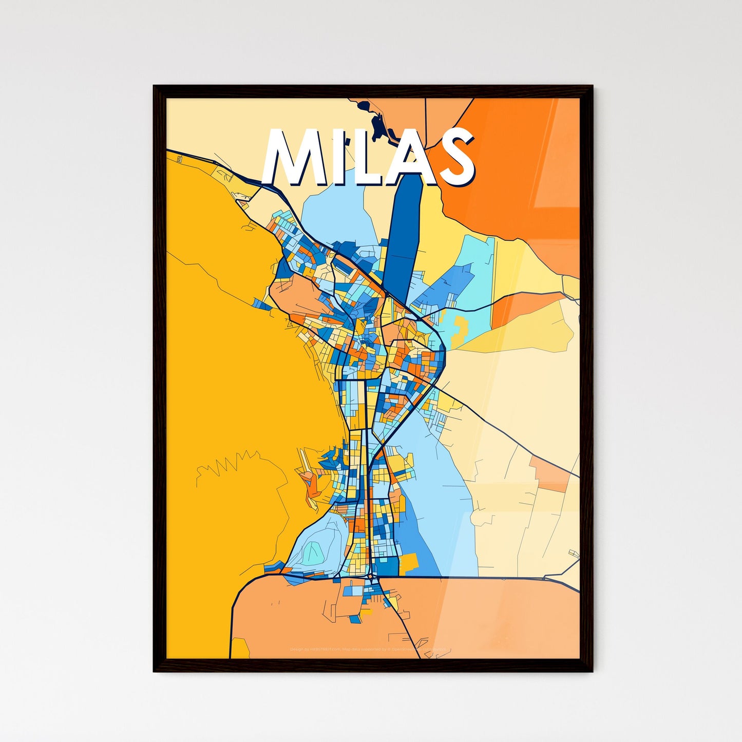 MILAS TURKEY Vibrant Colorful Art Map Poster Blue Orange