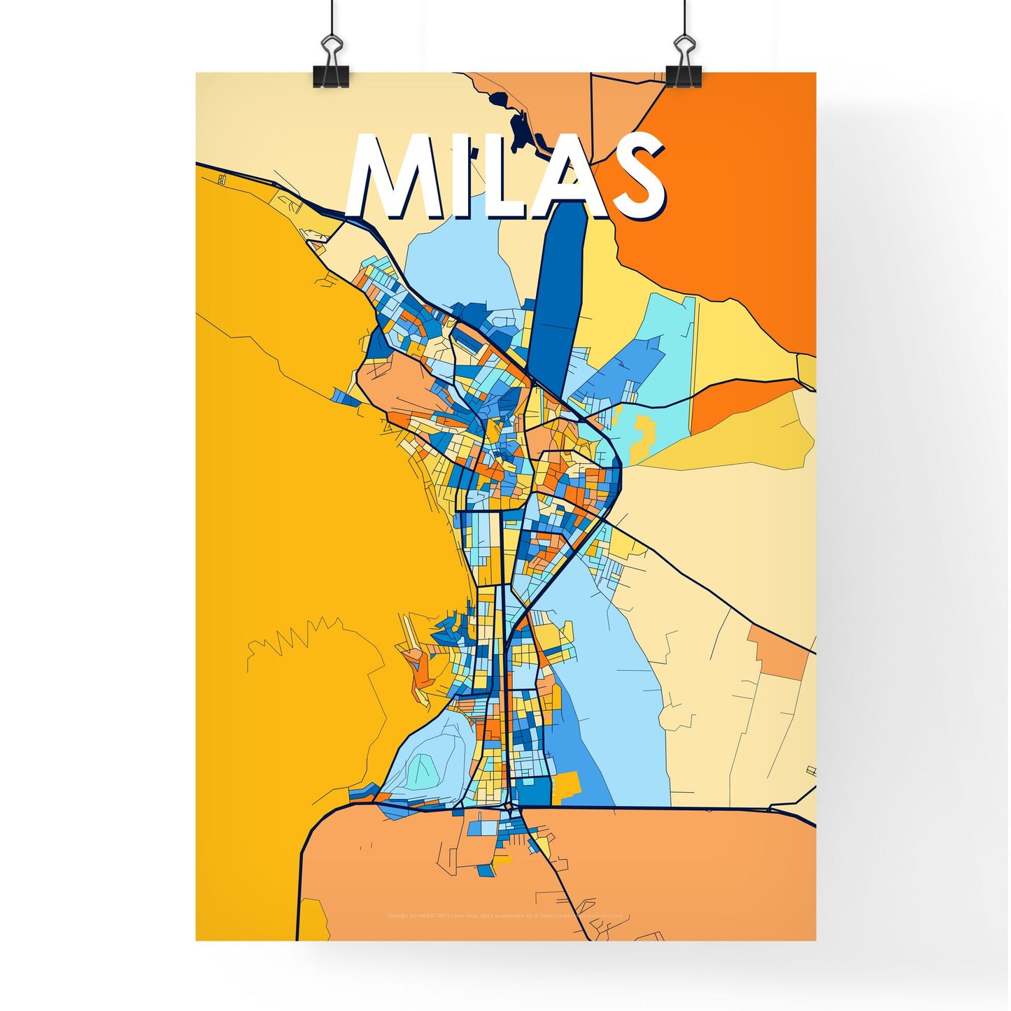 MILAS TURKEY Vibrant Colorful Art Map Poster Blue Orange