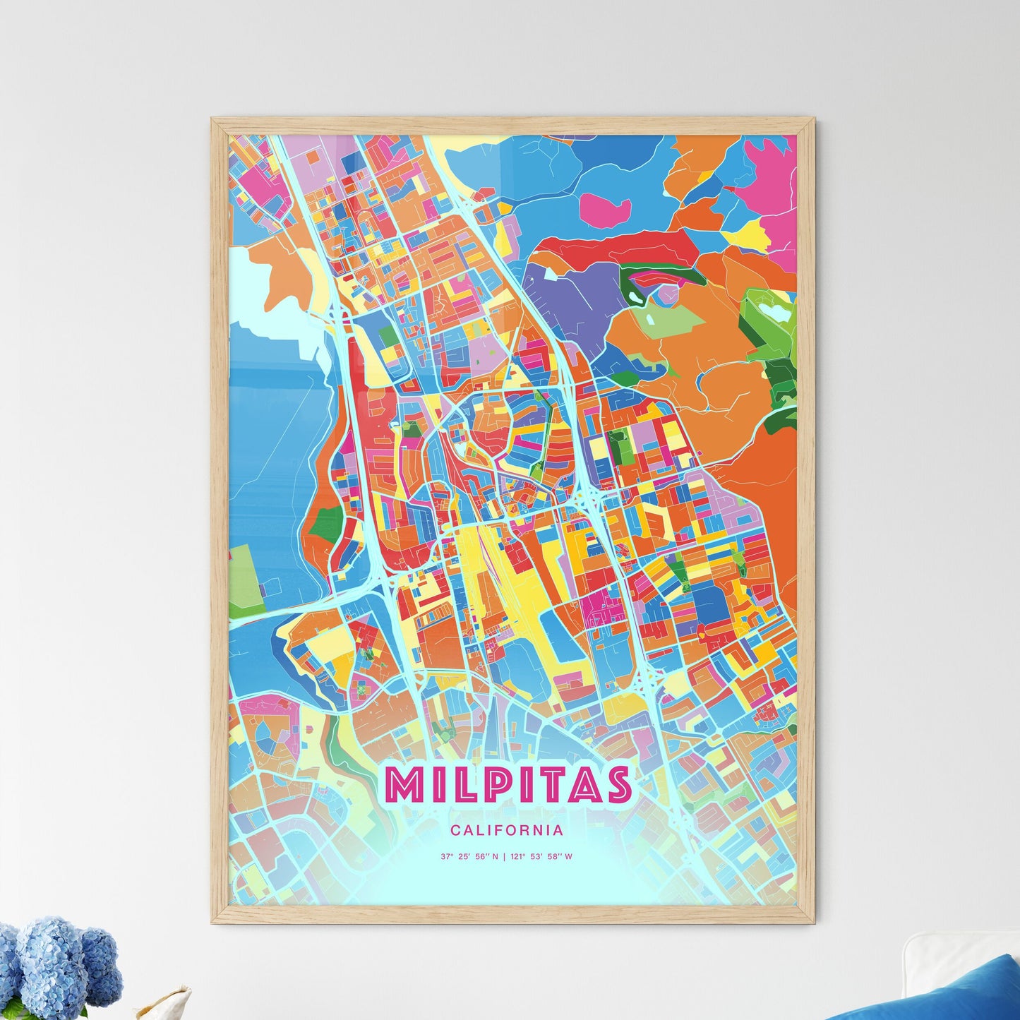 Colorful Milpitas California Fine Art Map Crazy Colors