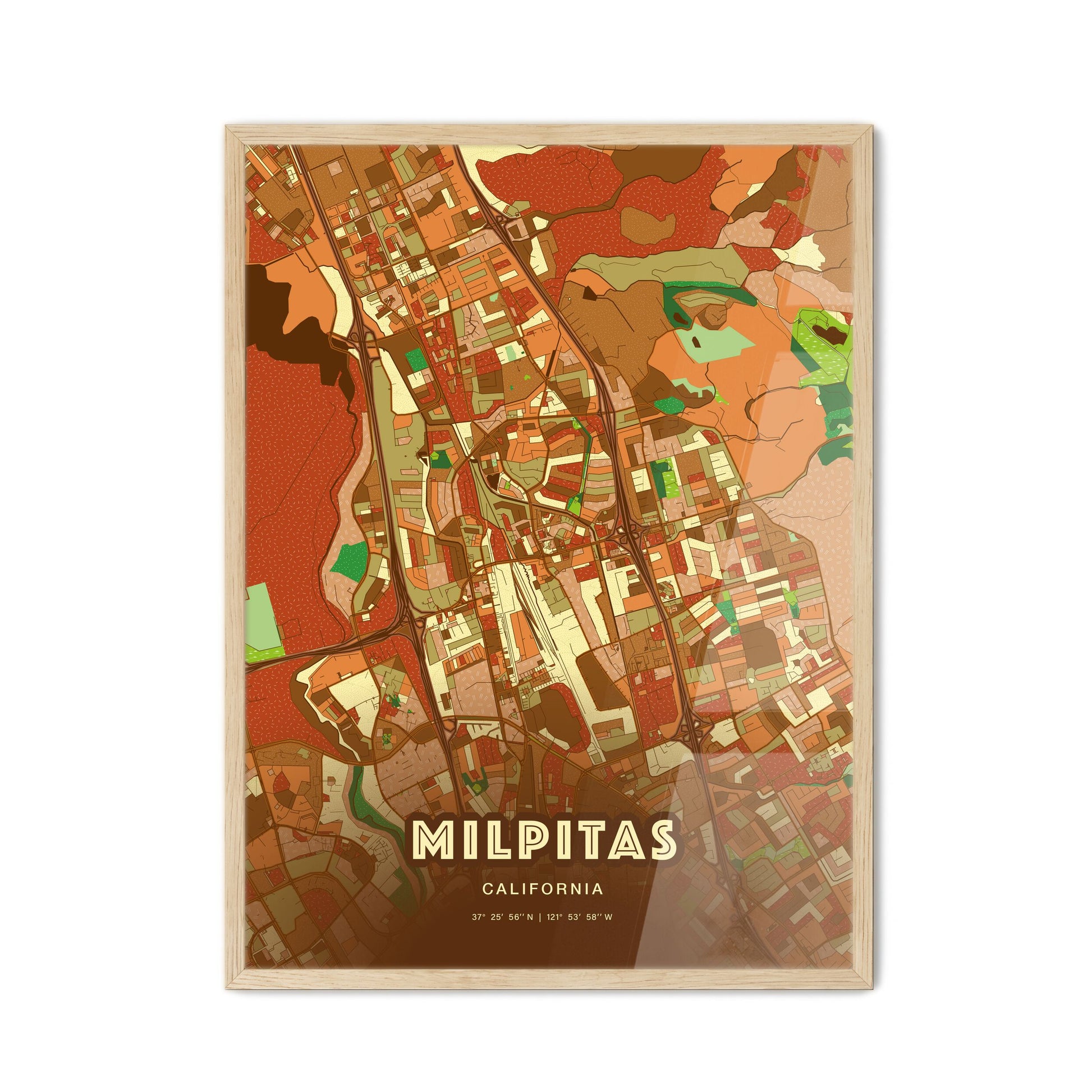 Colorful Milpitas California Fine Art Map Farmhouse