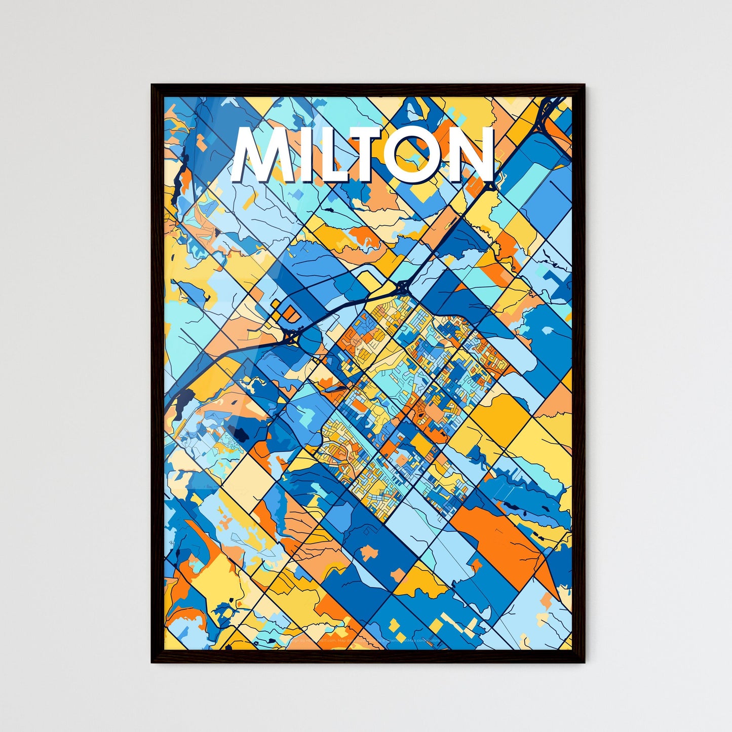 MILTON CANADA Vibrant Colorful Art Map Poster Blue Orange