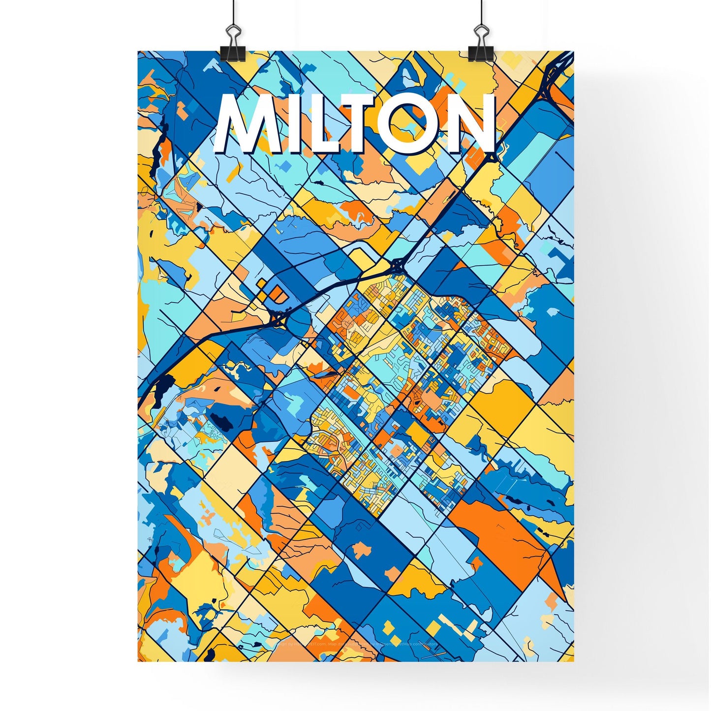 MILTON CANADA Vibrant Colorful Art Map Poster Blue Orange