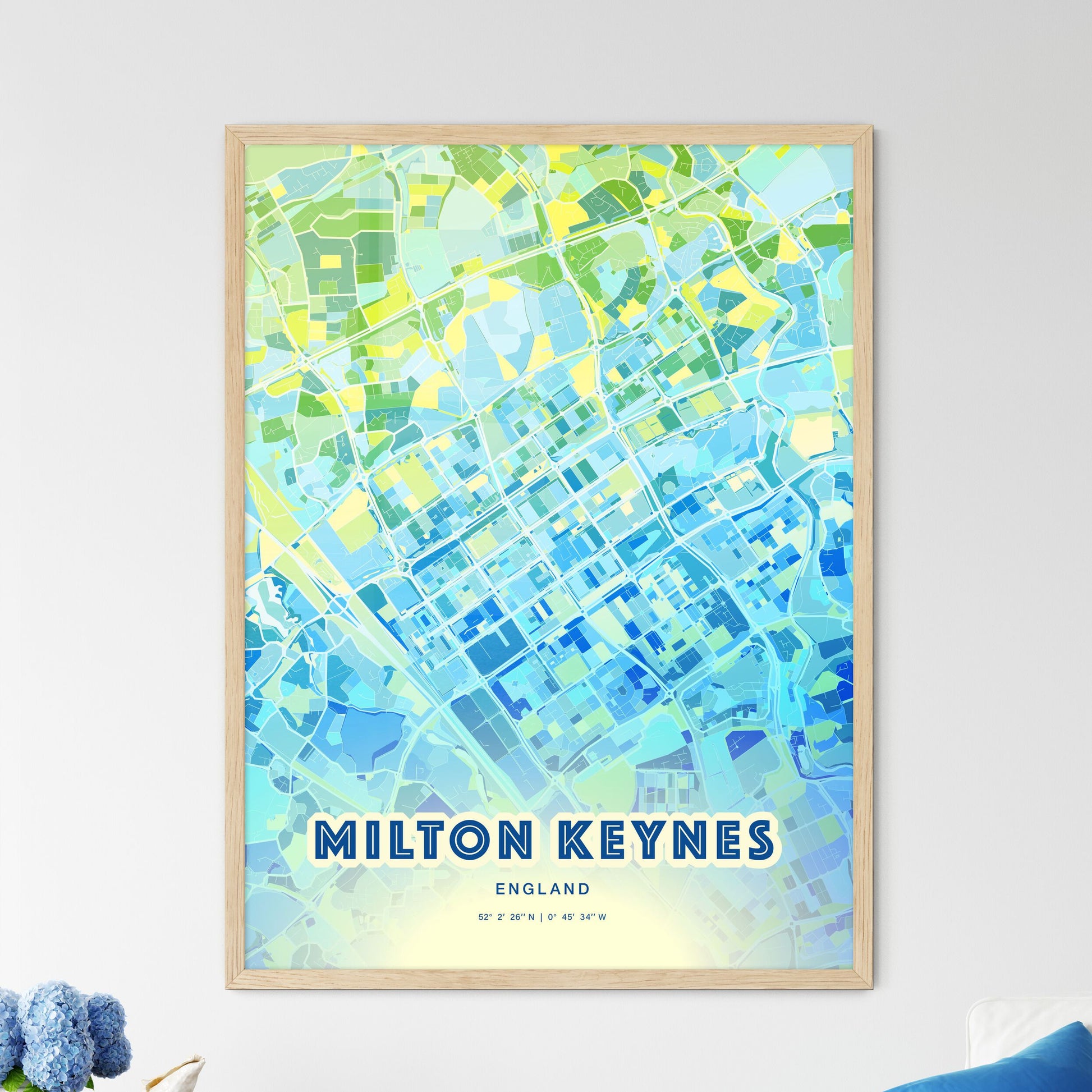 Colorful Milton Keynes England Fine Art Map Cool Blue
