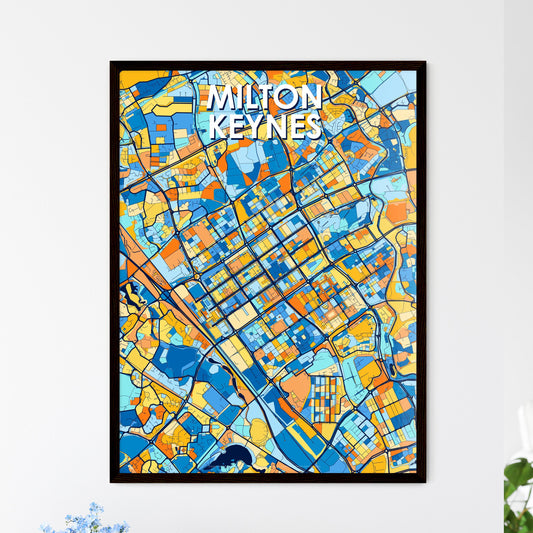 MILTON KEYNES ENGLAND Vibrant Colorful Art Map Poster Blue Orange