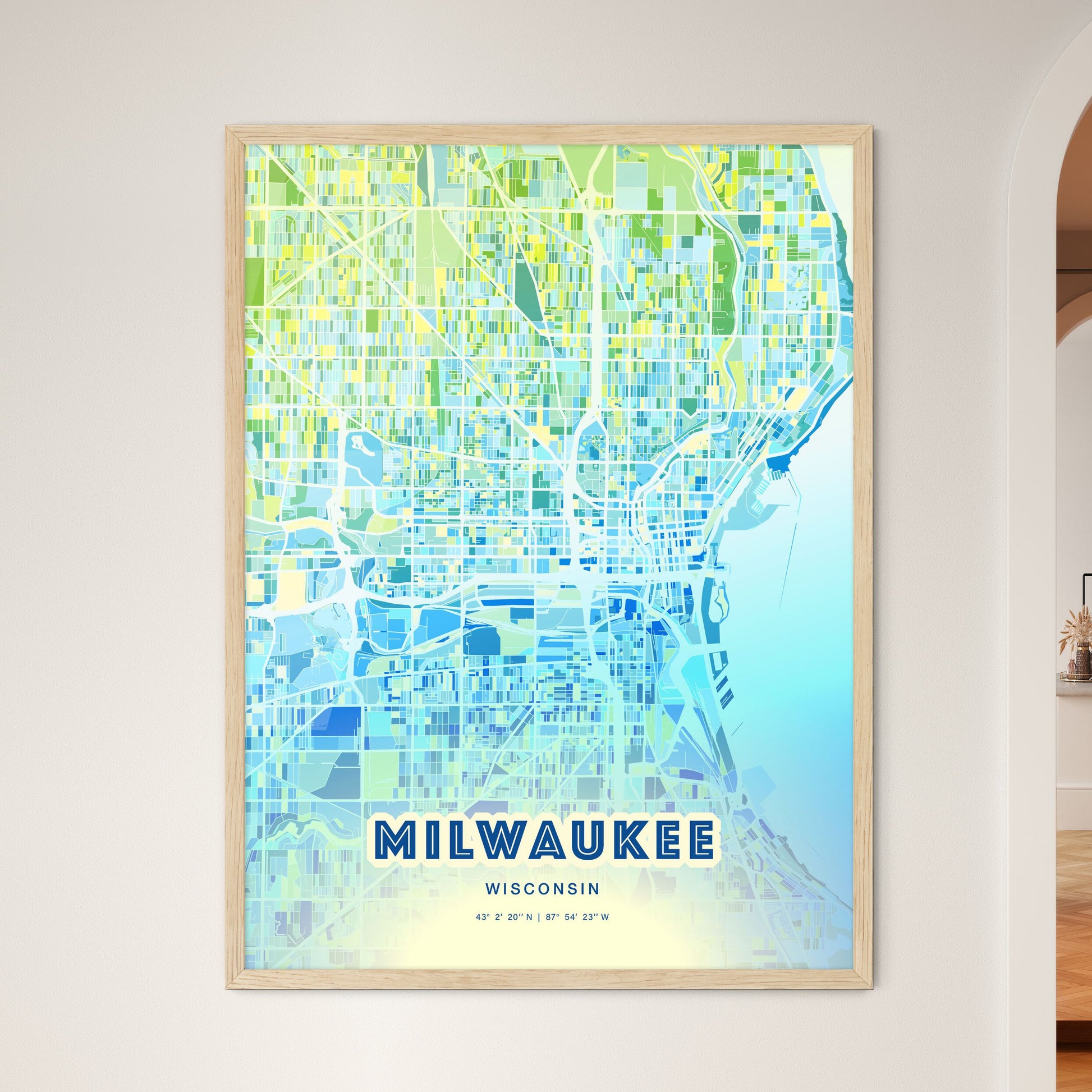 Colorful Milwaukee Wisconsin Fine Art Map Cool Blue