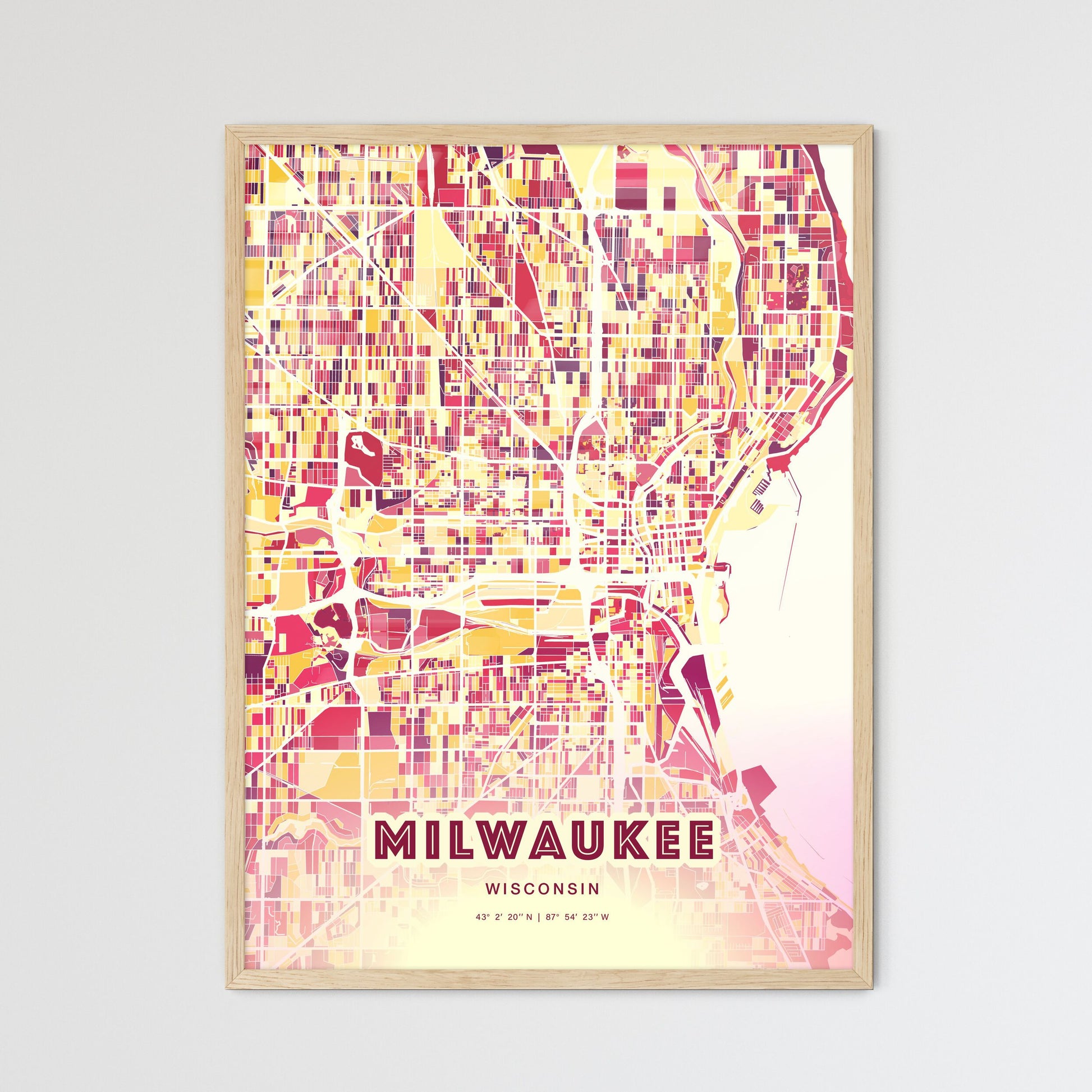 Colorful Milwaukee Wisconsin Fine Art Map Hot Red