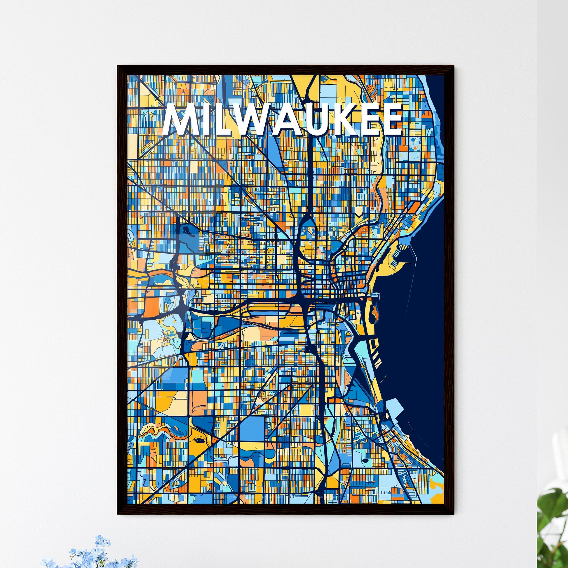 MILWAUKEE WISCONSIN Vibrant Colorful Art Map Poster Blue Orange