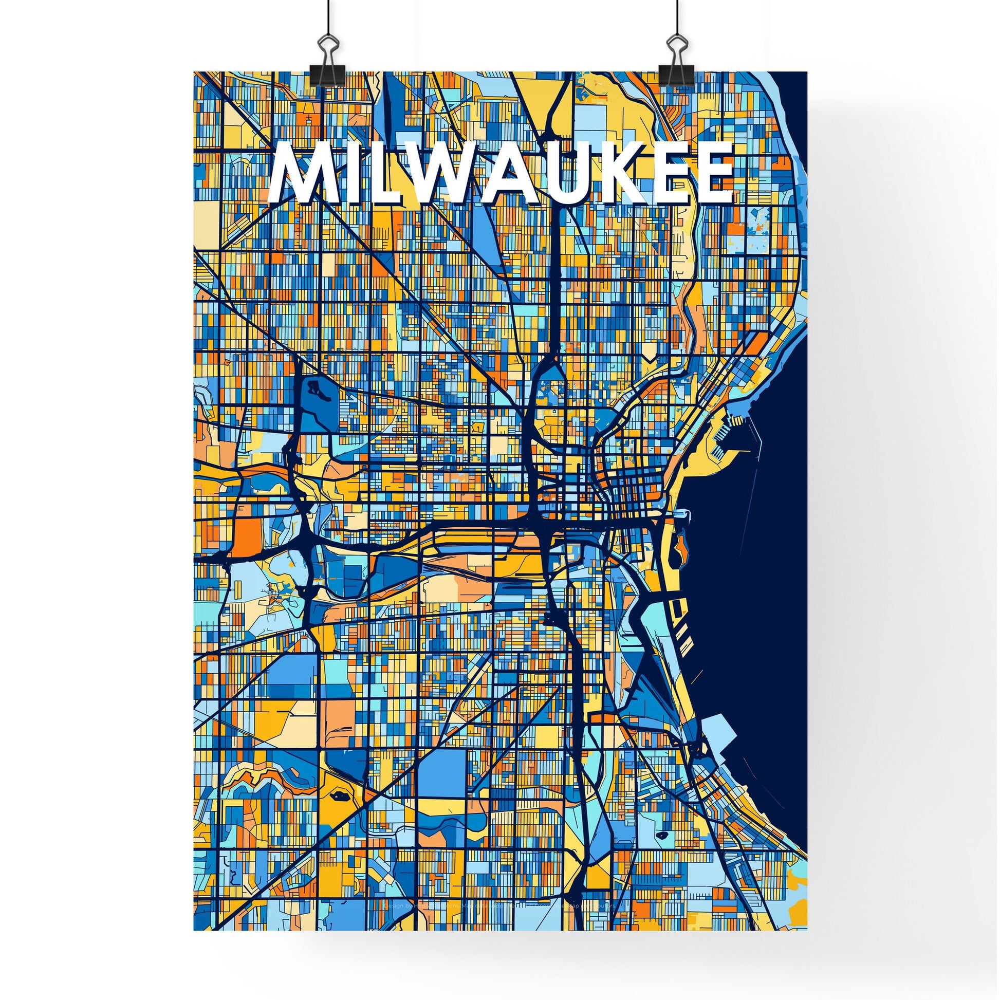 MILWAUKEE WISCONSIN Vibrant Colorful Art Map Poster Blue Orange