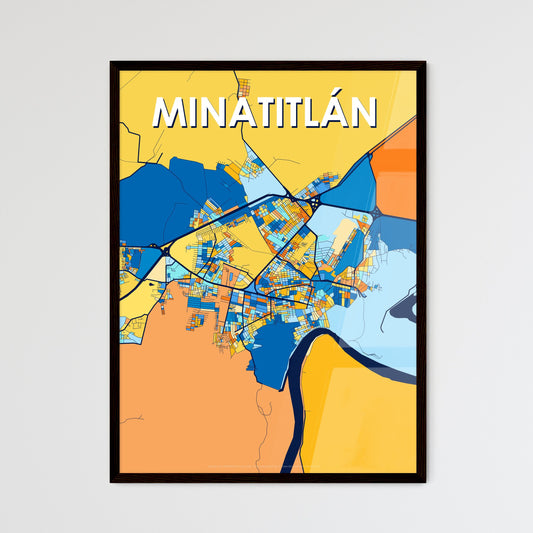 MINATITLÁN MEXICO Vibrant Colorful Art Map Poster Blue Orange