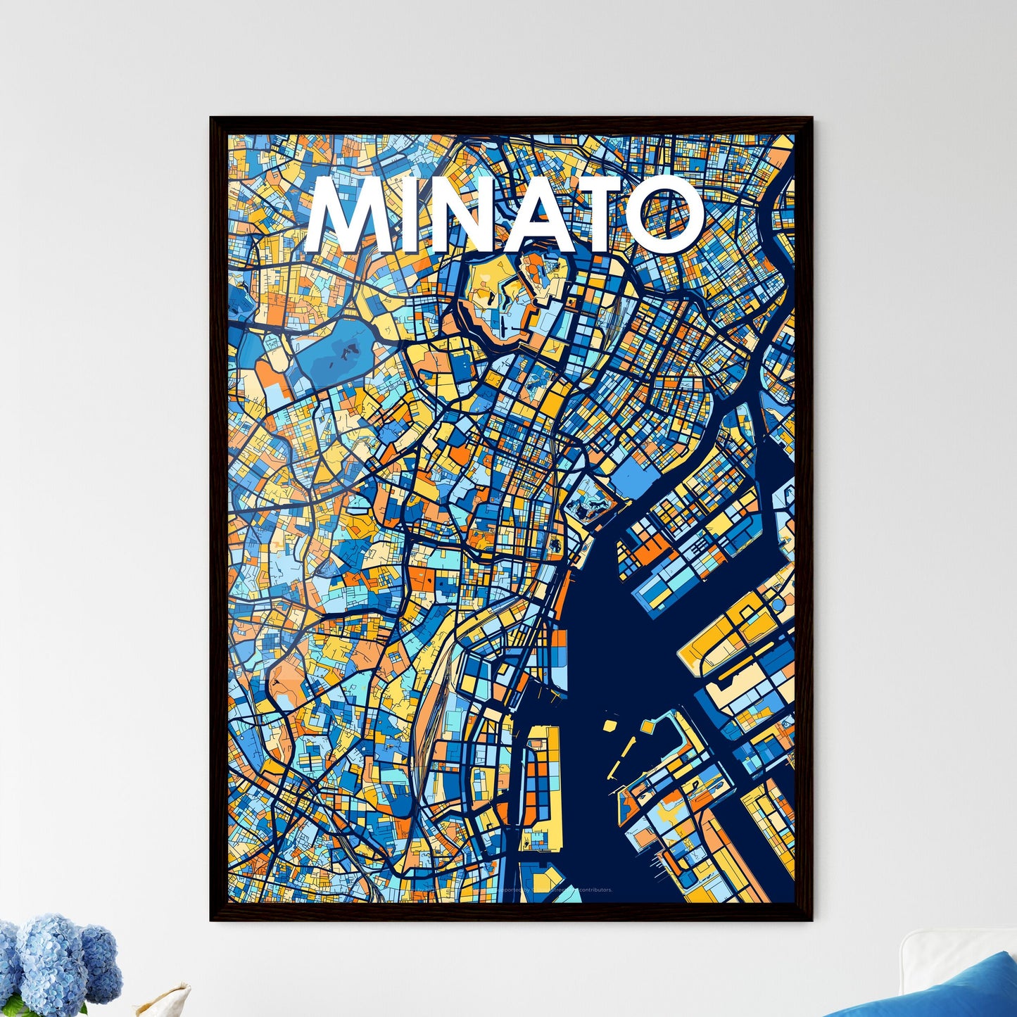 MINATO JAPAN Vibrant Colorful Art Map Poster Blue Orange