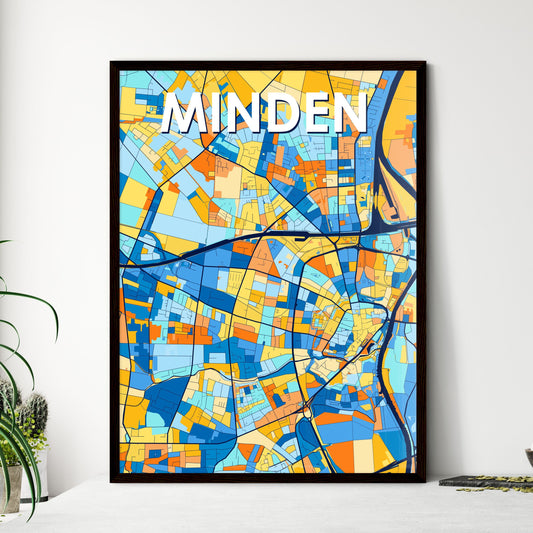 MINDEN GERMANY Vibrant Colorful Art Map Poster Blue Orange