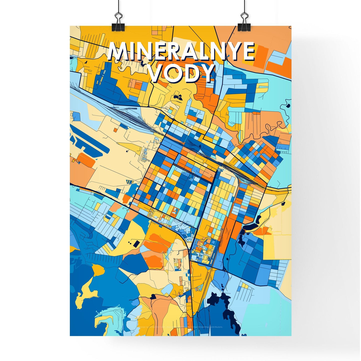 MINERALNYE VODY RUSSIA Vibrant Colorful Art Map Poster Blue Orange