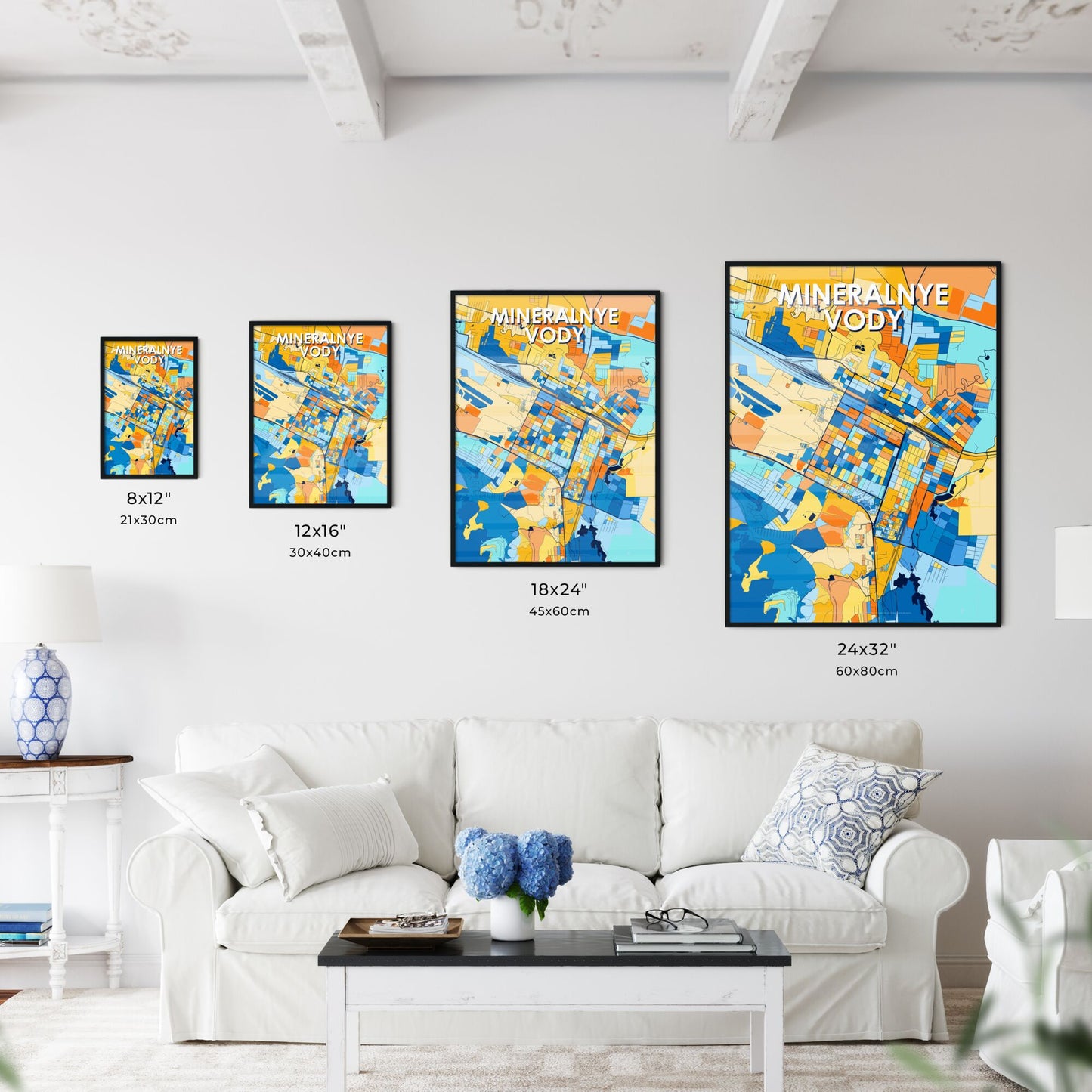 MINERALNYE VODY RUSSIA Vibrant Colorful Art Map Poster Blue Orange