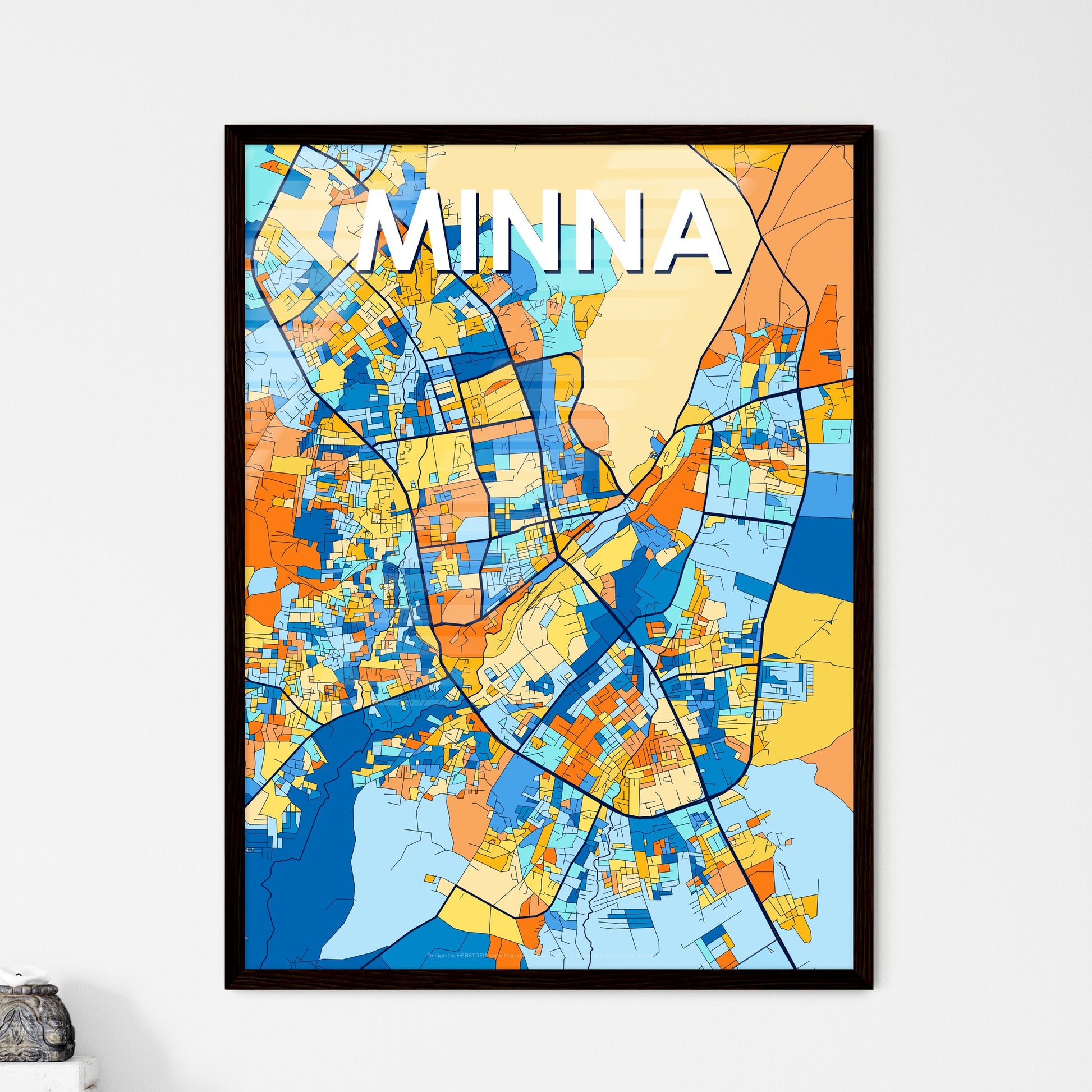 MINNA NIGERIA Vibrant Colorful Art Map Poster Blue Orange