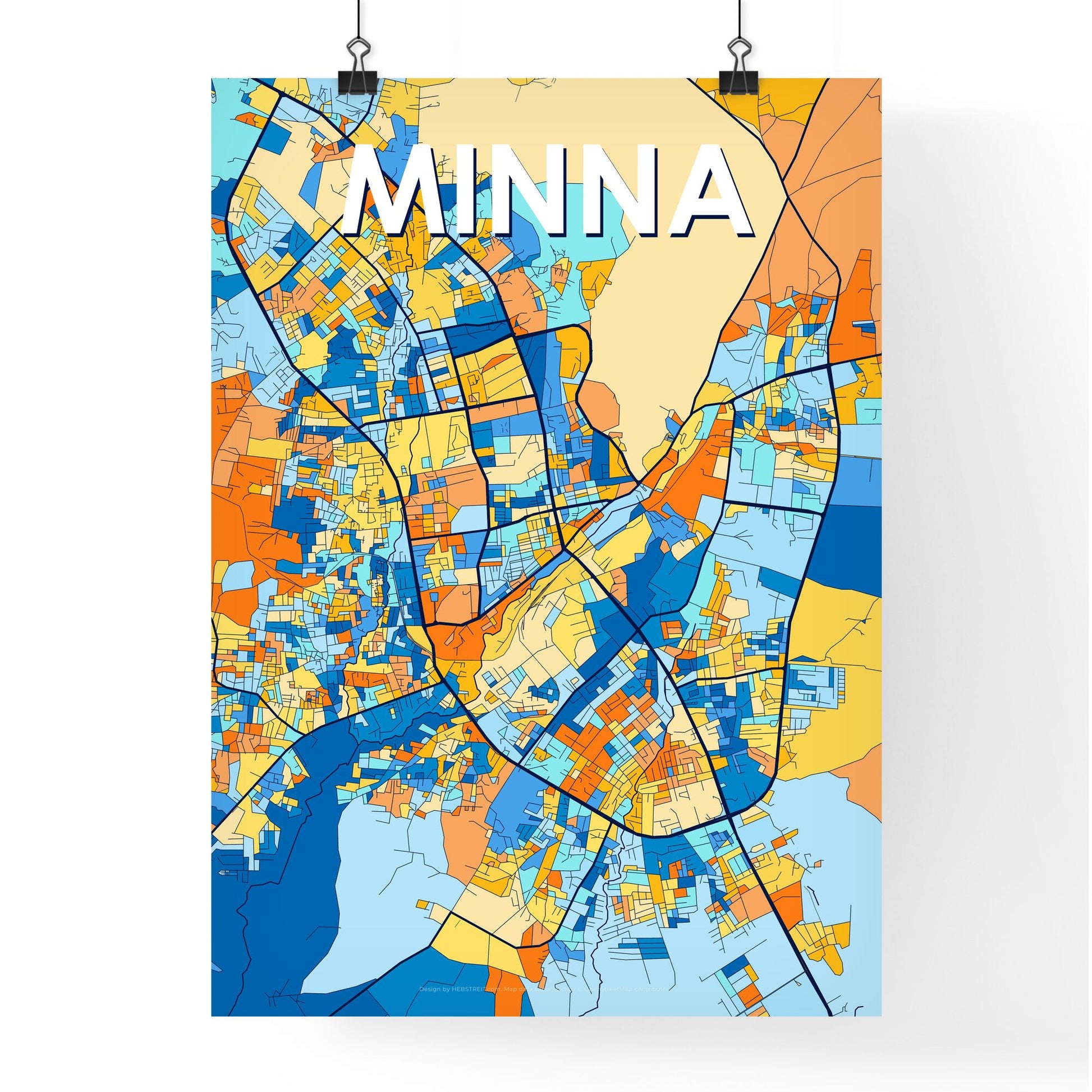 MINNA NIGERIA Vibrant Colorful Art Map Poster Blue Orange