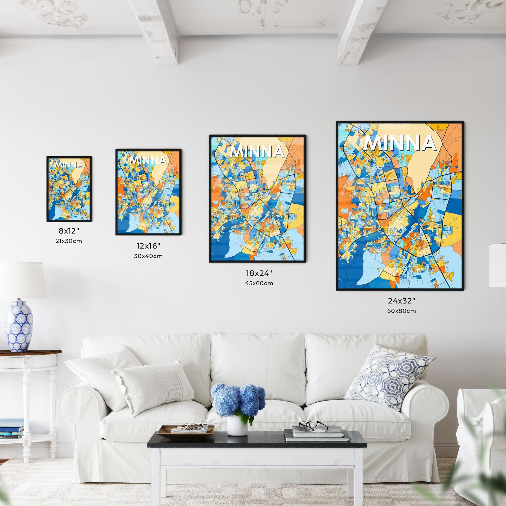 MINNA NIGERIA Vibrant Colorful Art Map Poster Blue Orange