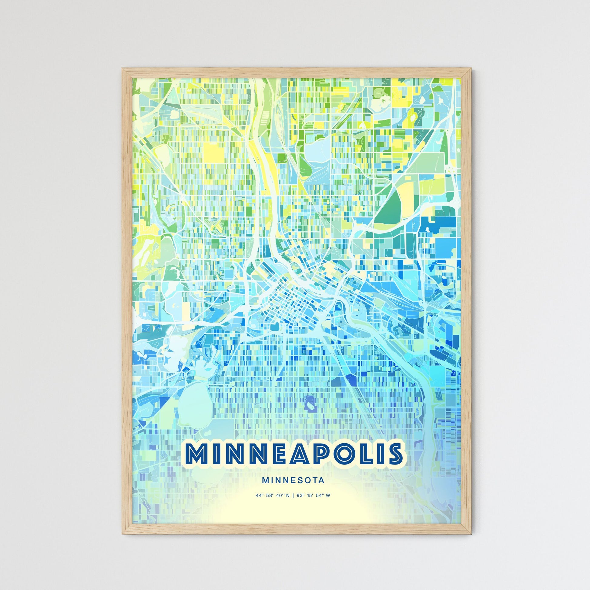 Colorful Minneapolis Minnesota Fine Art Map Cool Blue