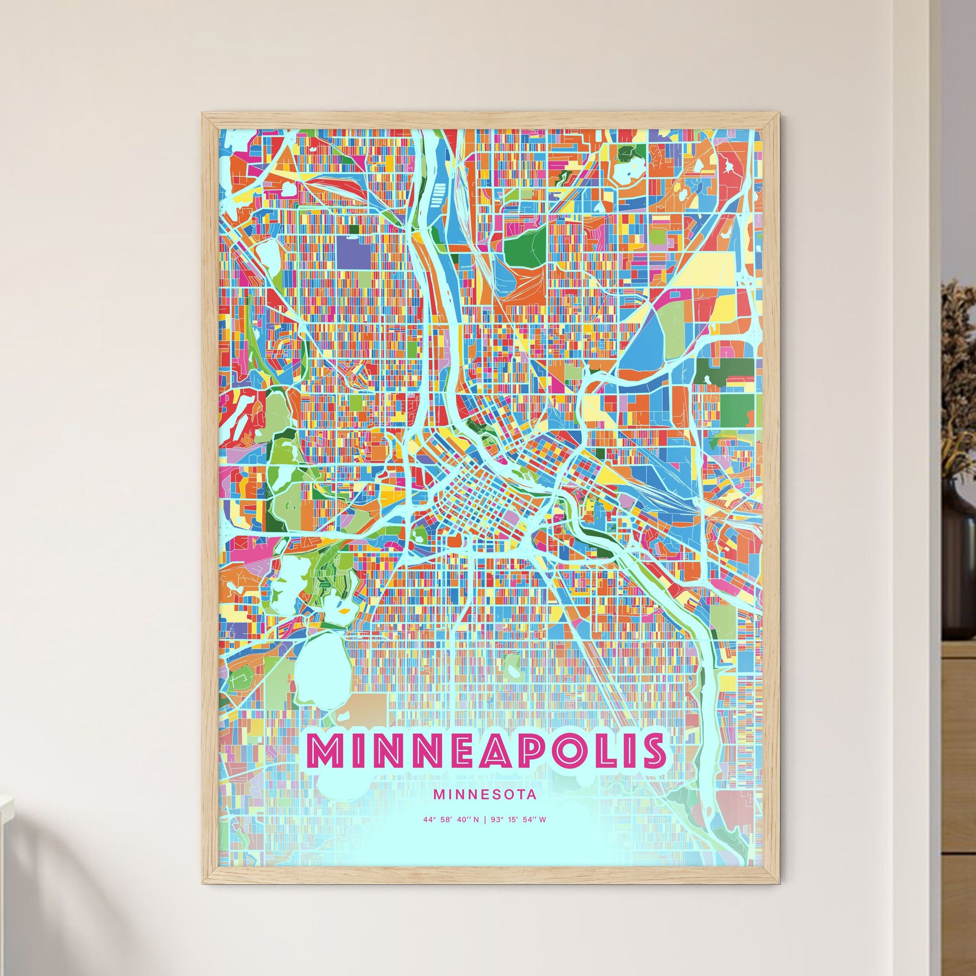 Colorful Minneapolis Minnesota Fine Art Map Crazy Colors