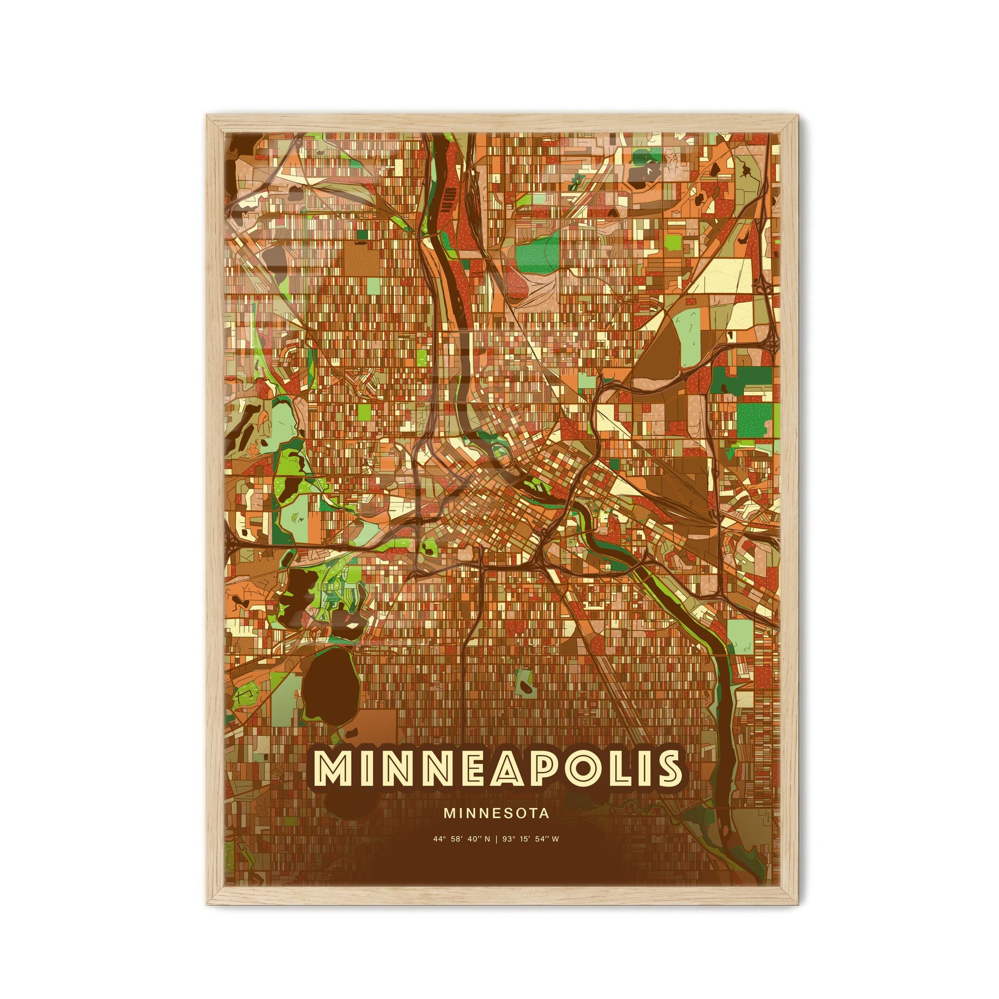 Colorful Minneapolis Minnesota Fine Art Map Farmhouse