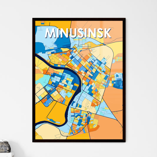 MINUSINSK RUSSIA Vibrant Colorful Art Map Poster Blue Orange