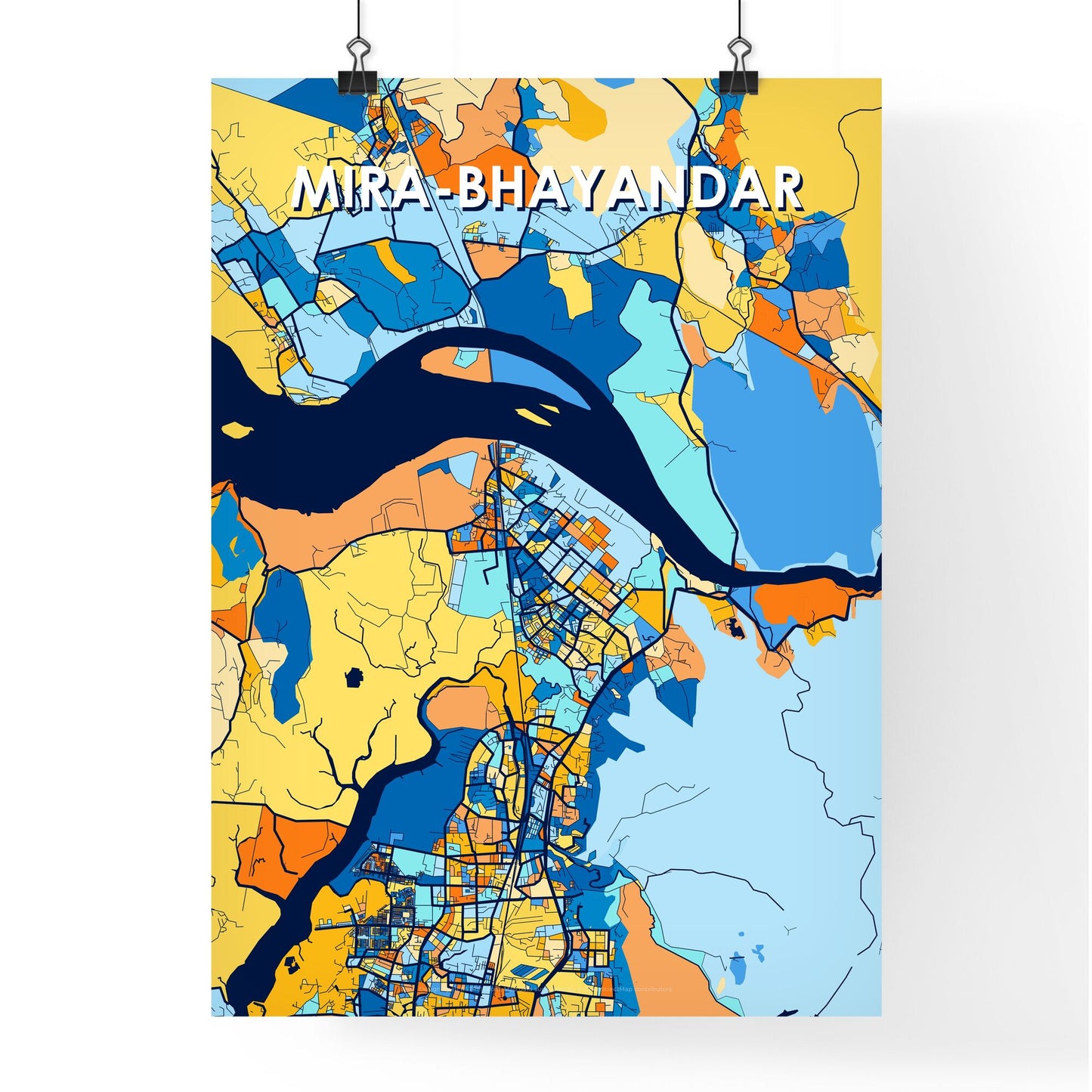 MIRA-BHAYANDAR INDIA Vibrant Colorful Art Map Poster Blue Orange