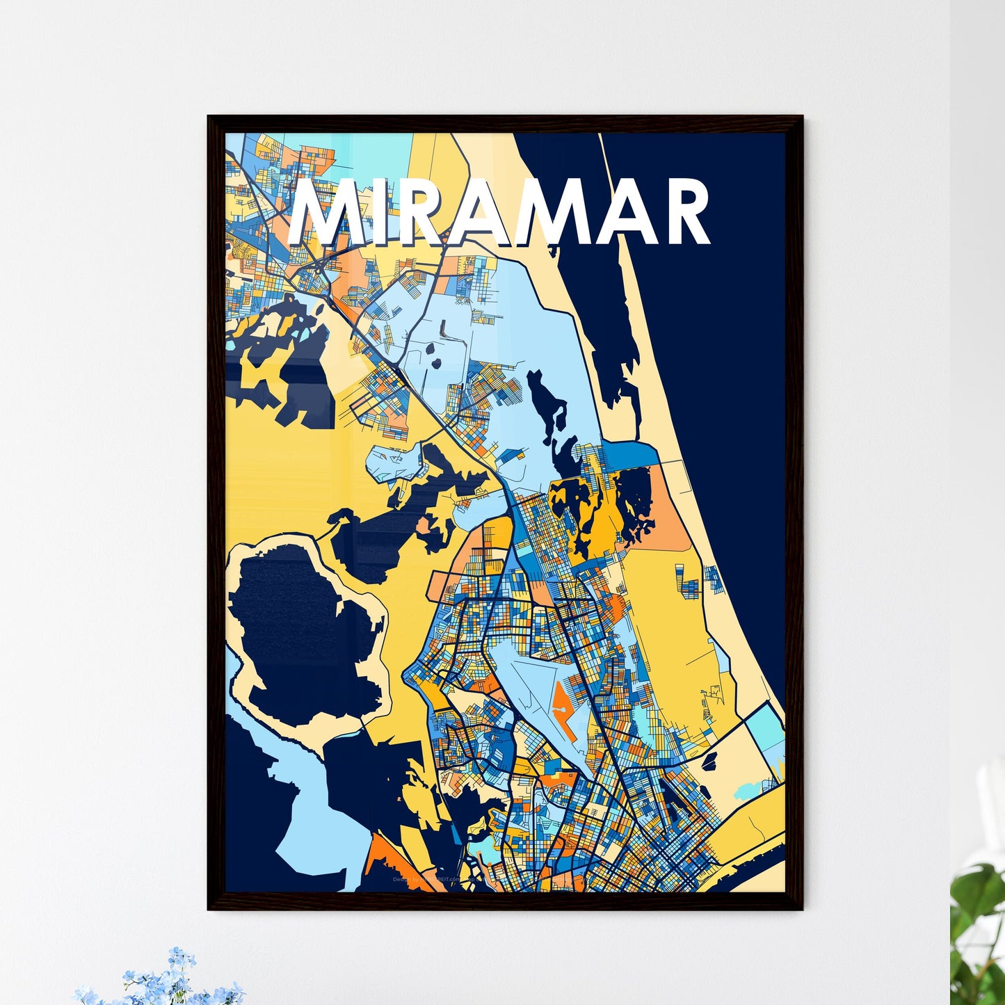 MIRAMAR MEXICO Vibrant Colorful Art Map Poster Blue Orange