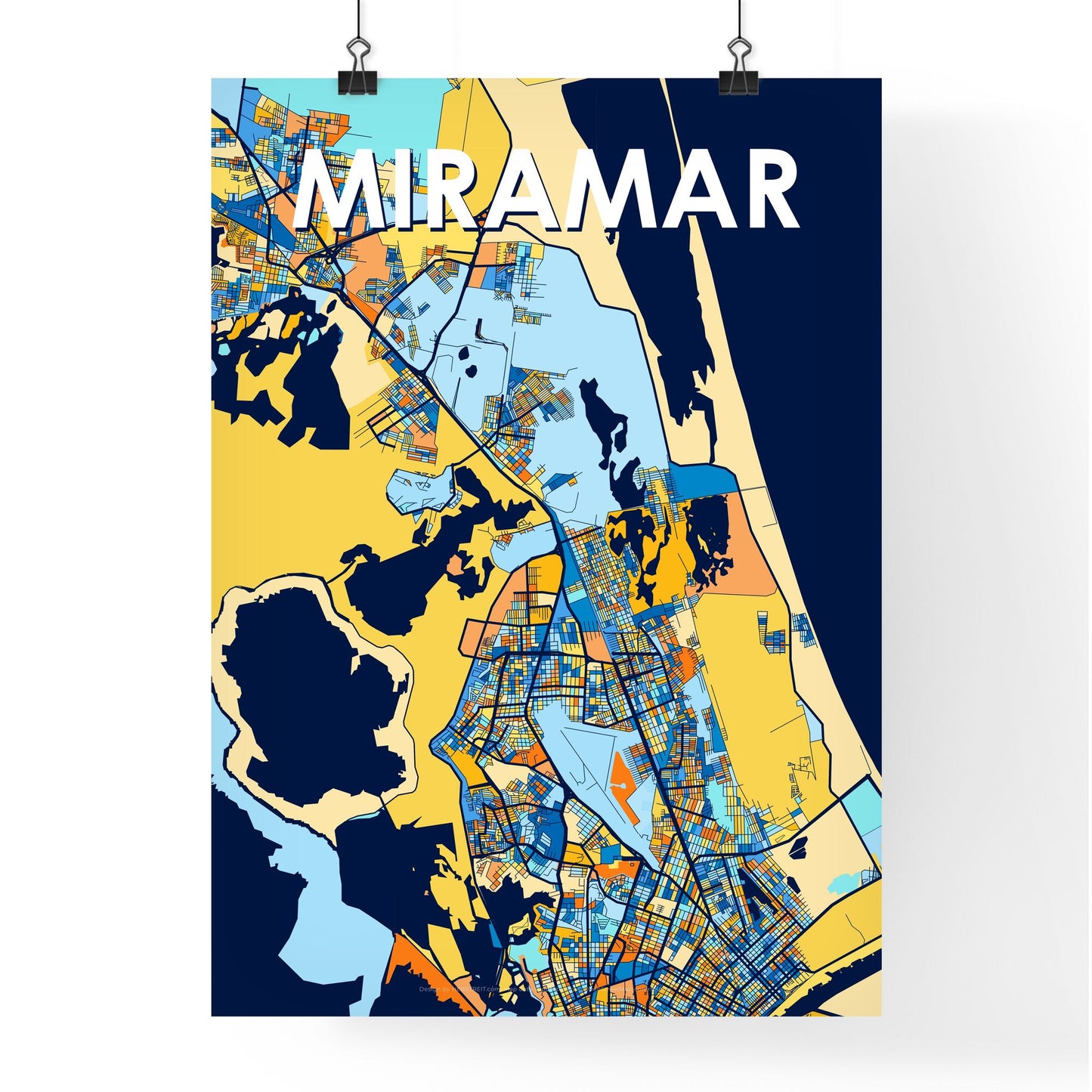 MIRAMAR MEXICO Vibrant Colorful Art Map Poster Blue Orange