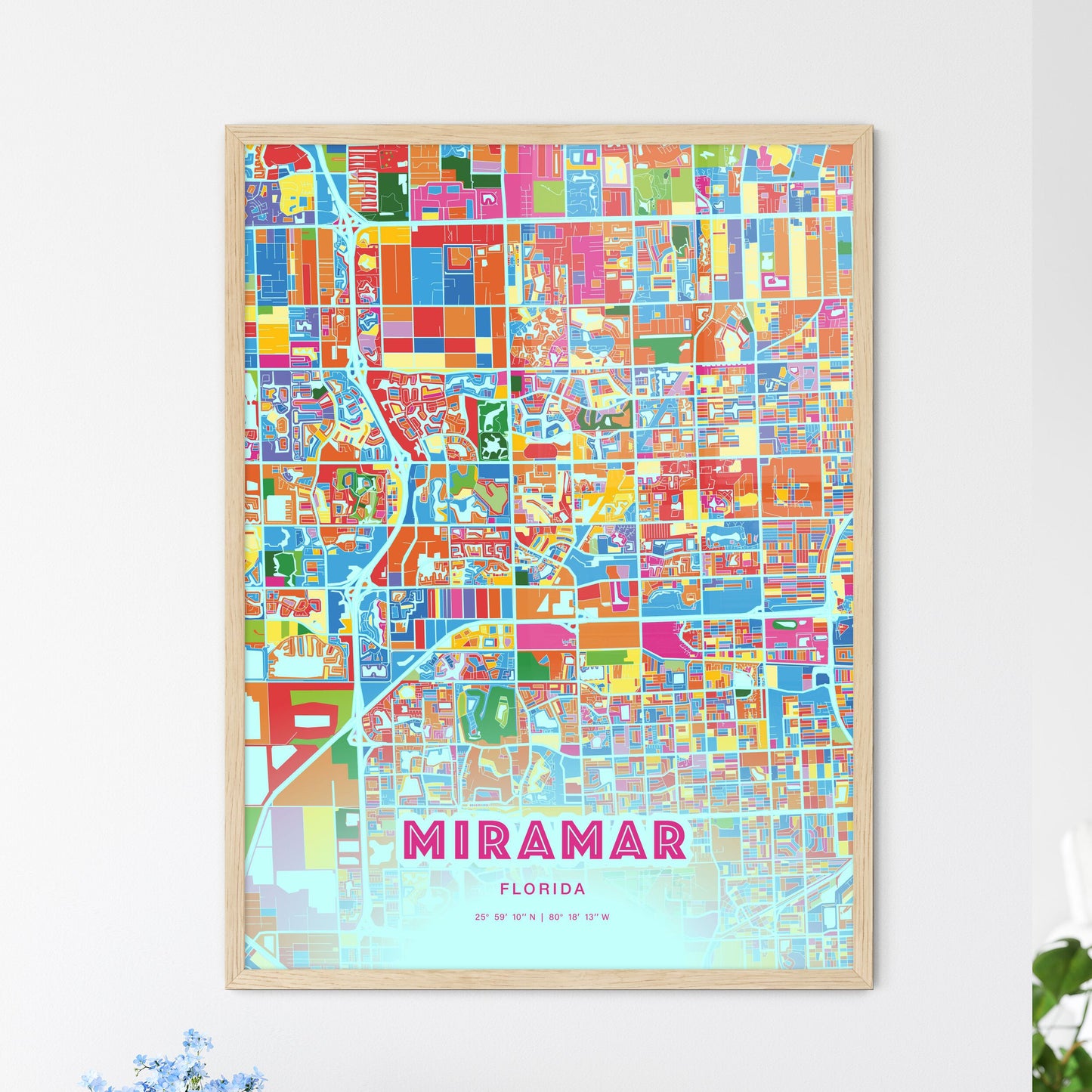Colorful Miramar Florida Fine Art Map Crazy Colors