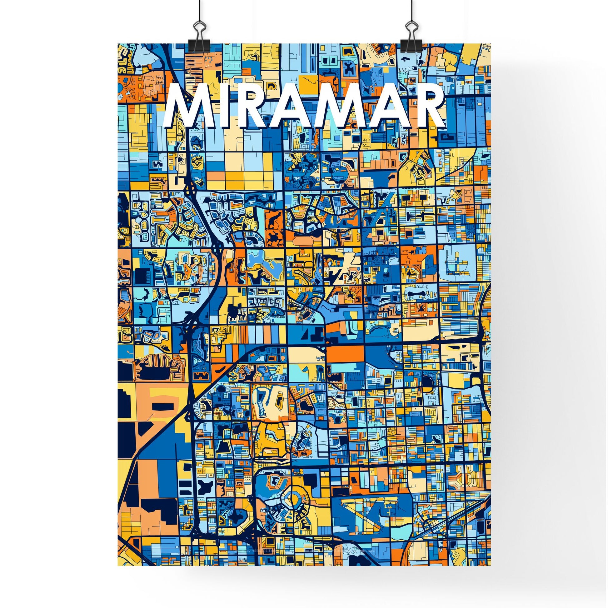 MIRAMAR FLORIDA Vibrant Colorful Art Map Poster Blue Orange