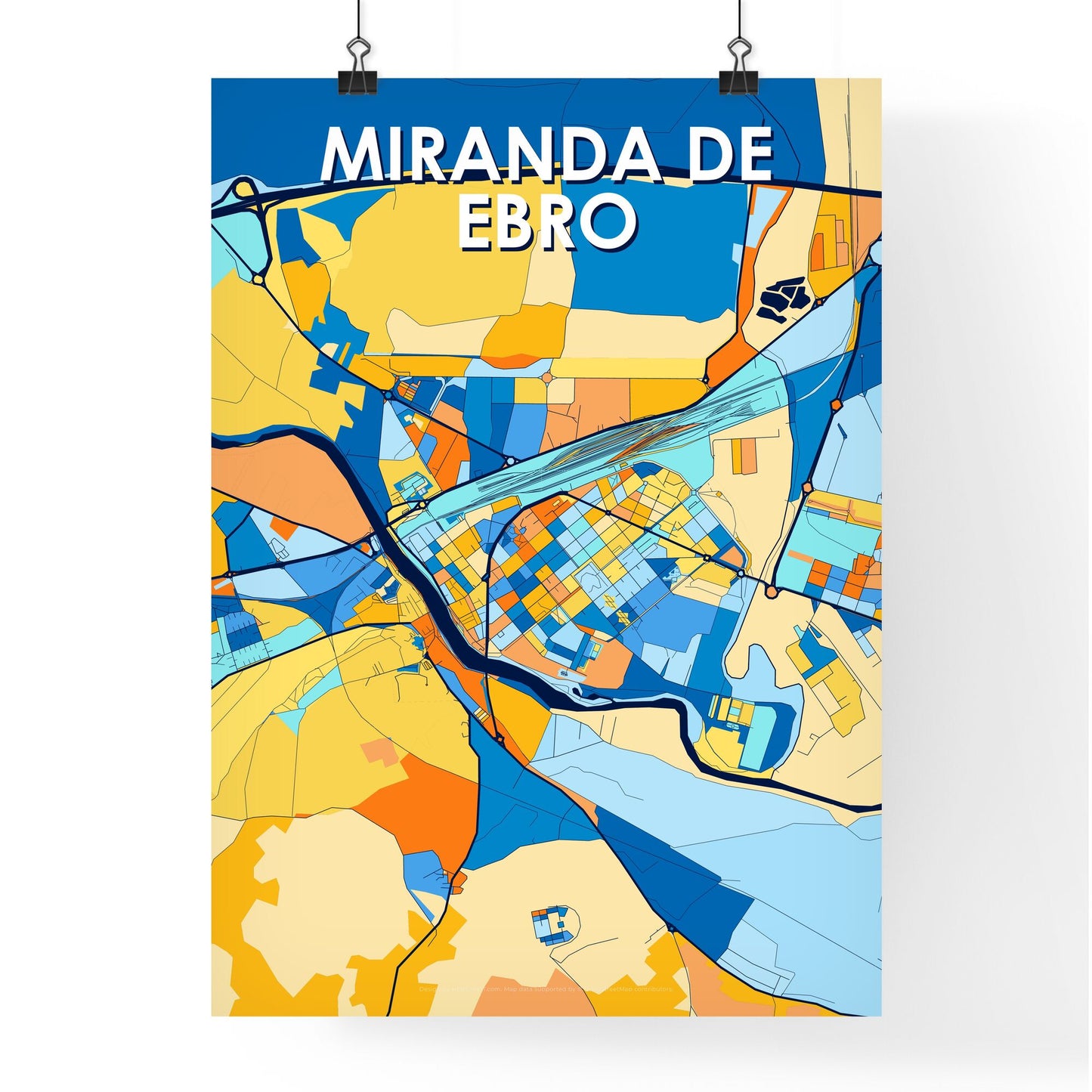 MIRANDA DE EBRO SPAIN Vibrant Colorful Art Map Poster Blue Orange