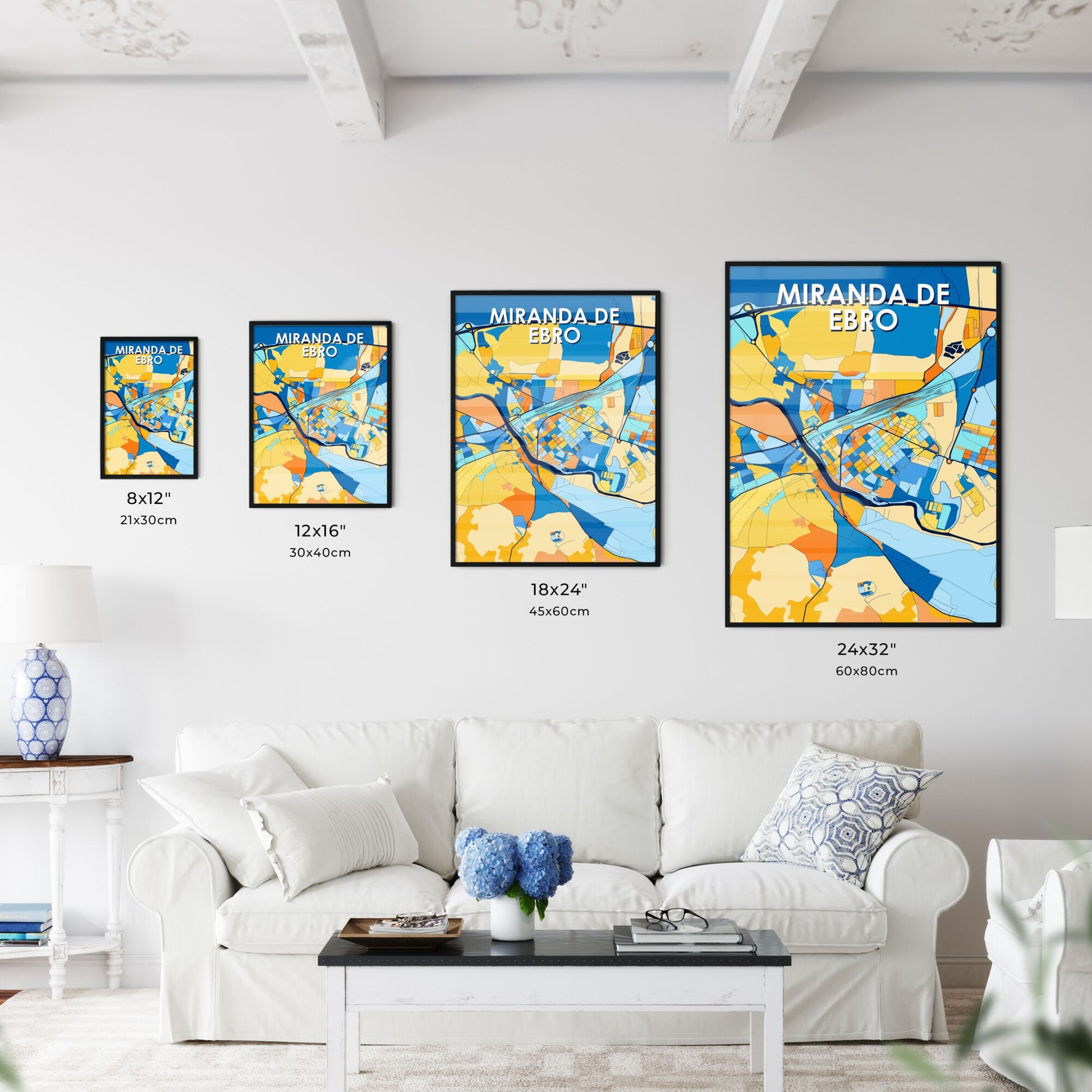 MIRANDA DE EBRO SPAIN Vibrant Colorful Art Map Poster Blue Orange