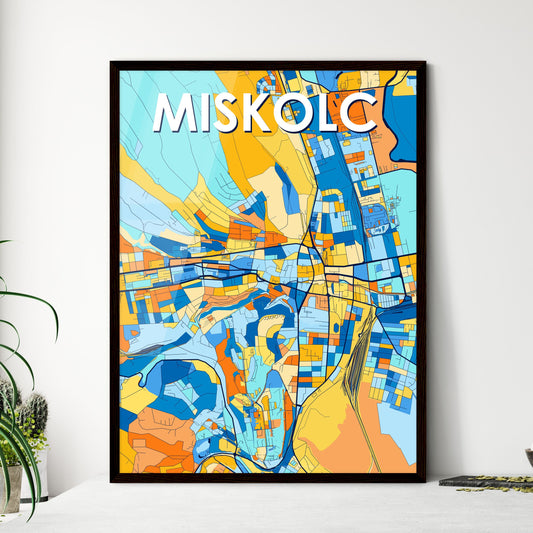 MISKOLC HUNGARY Vibrant Colorful Art Map Poster Blue Orange