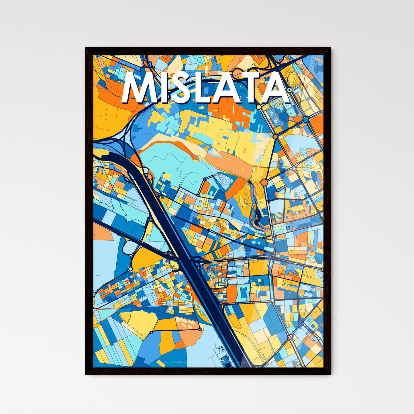 MISLATA SPAIN Vibrant Colorful Art Map Poster Blue Orange