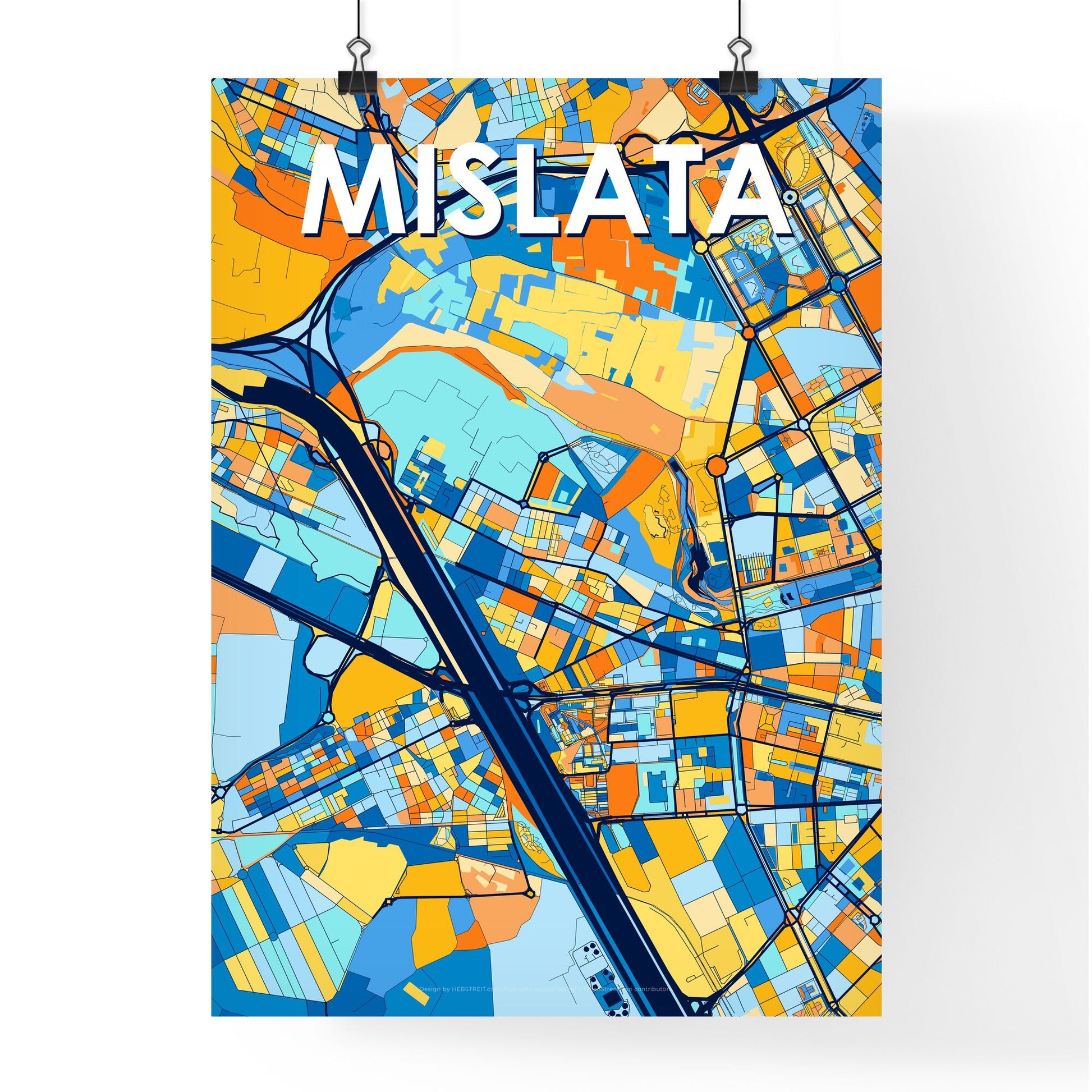 MISLATA SPAIN Vibrant Colorful Art Map Poster Blue Orange