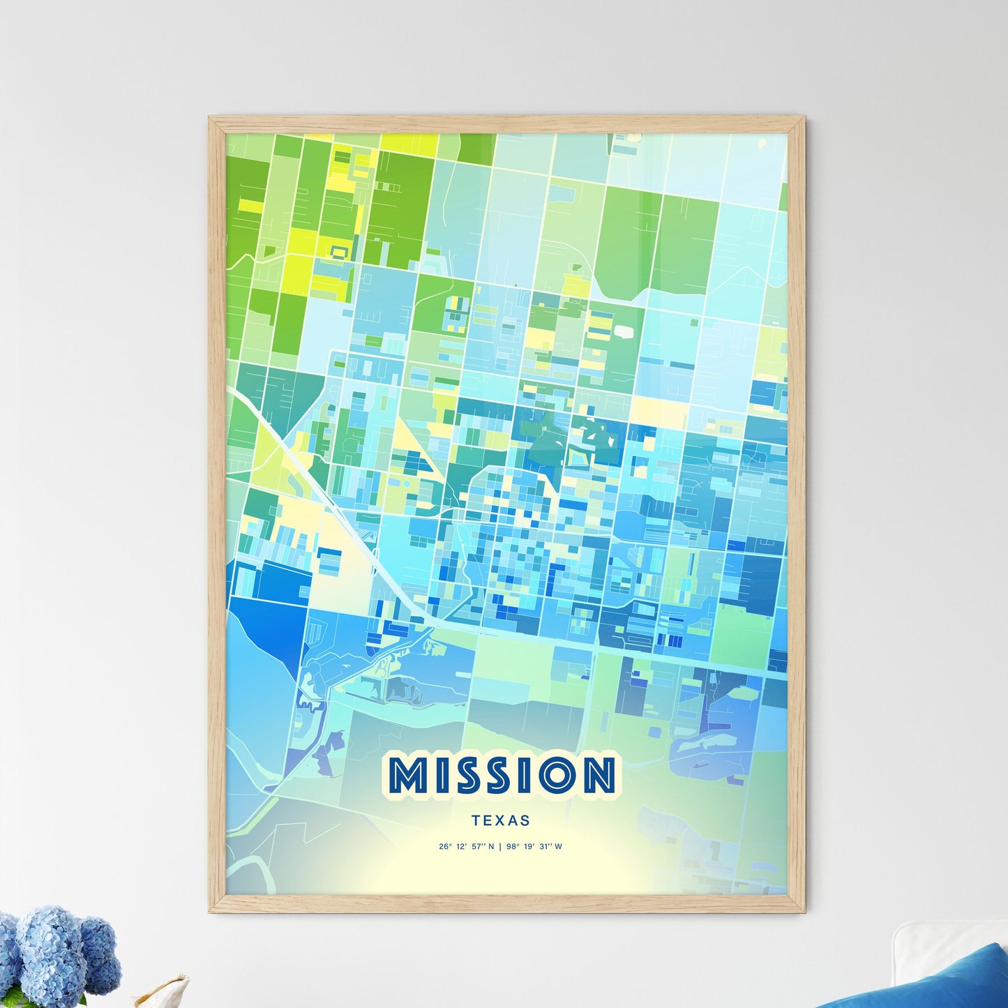 Colorful Mission Texas Fine Art Map Cool Blue