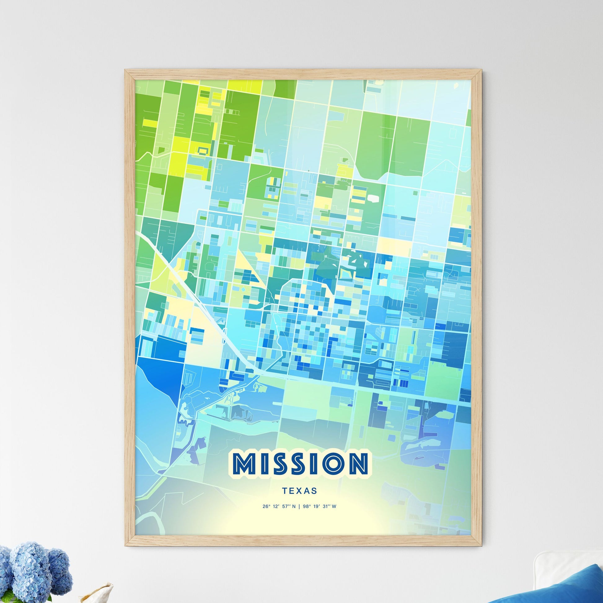 Colorful Mission Texas Fine Art Map Cool Blue