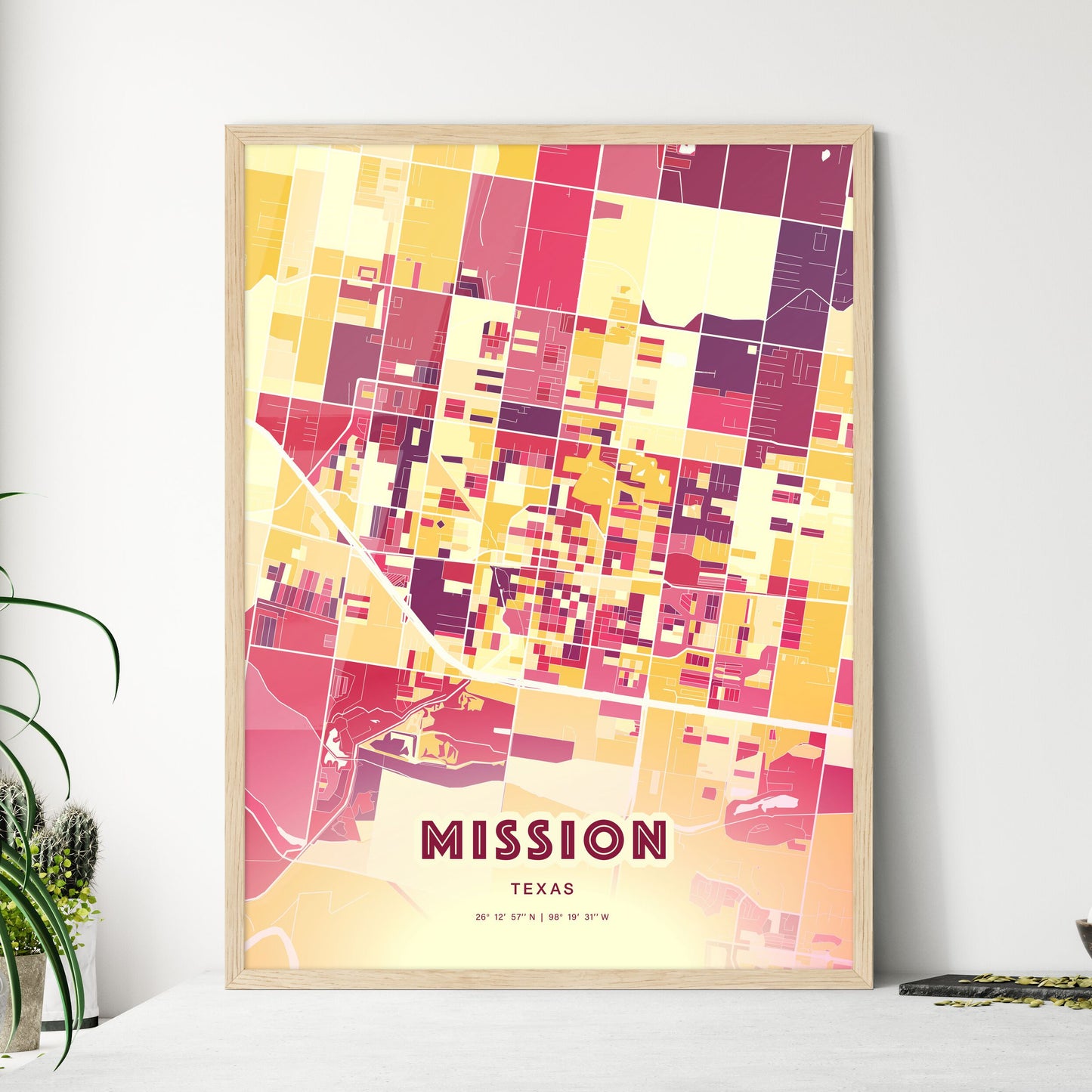 Colorful Mission Texas Fine Art Map Hot Red