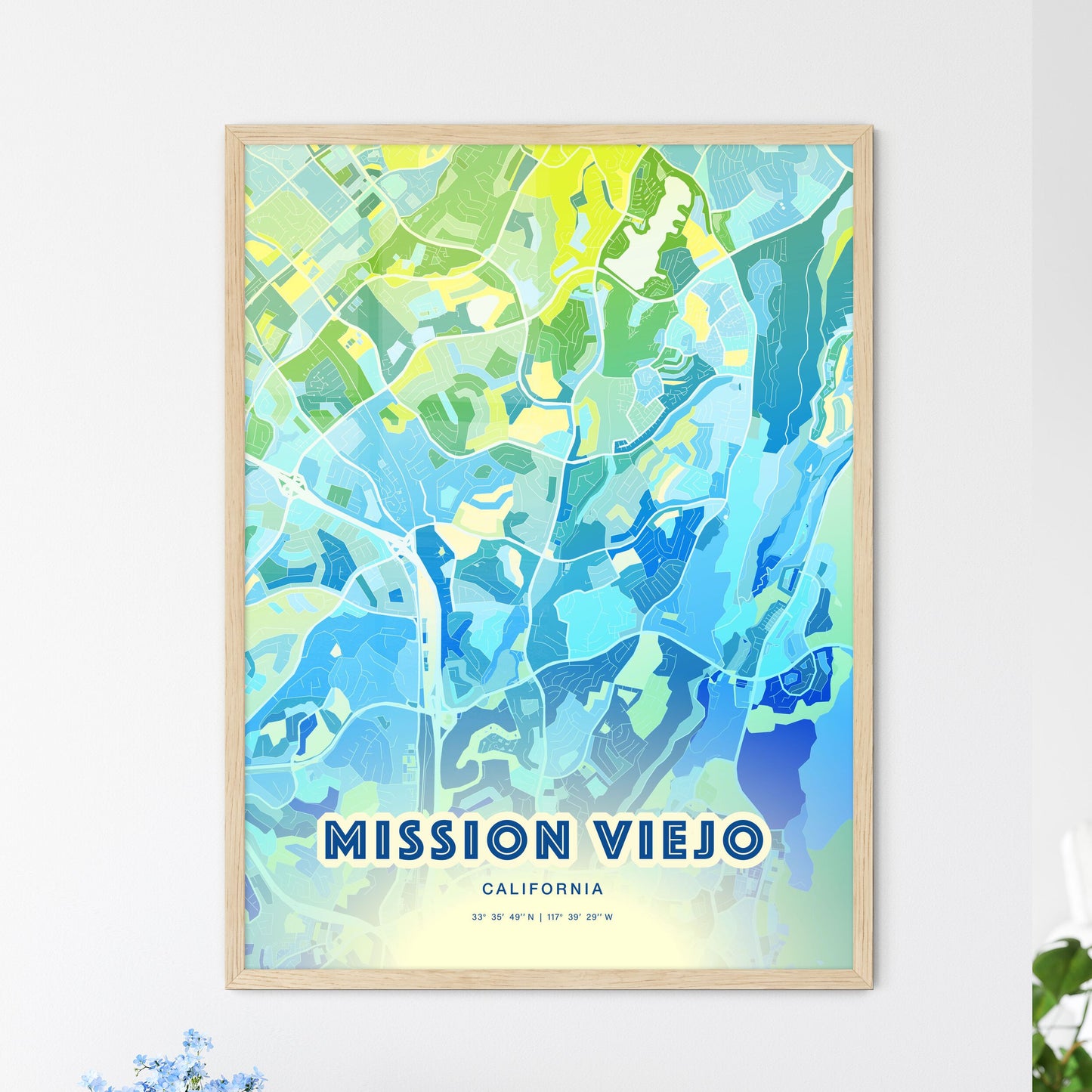 Colorful Mission Viejo California Fine Art Map Cool Blue