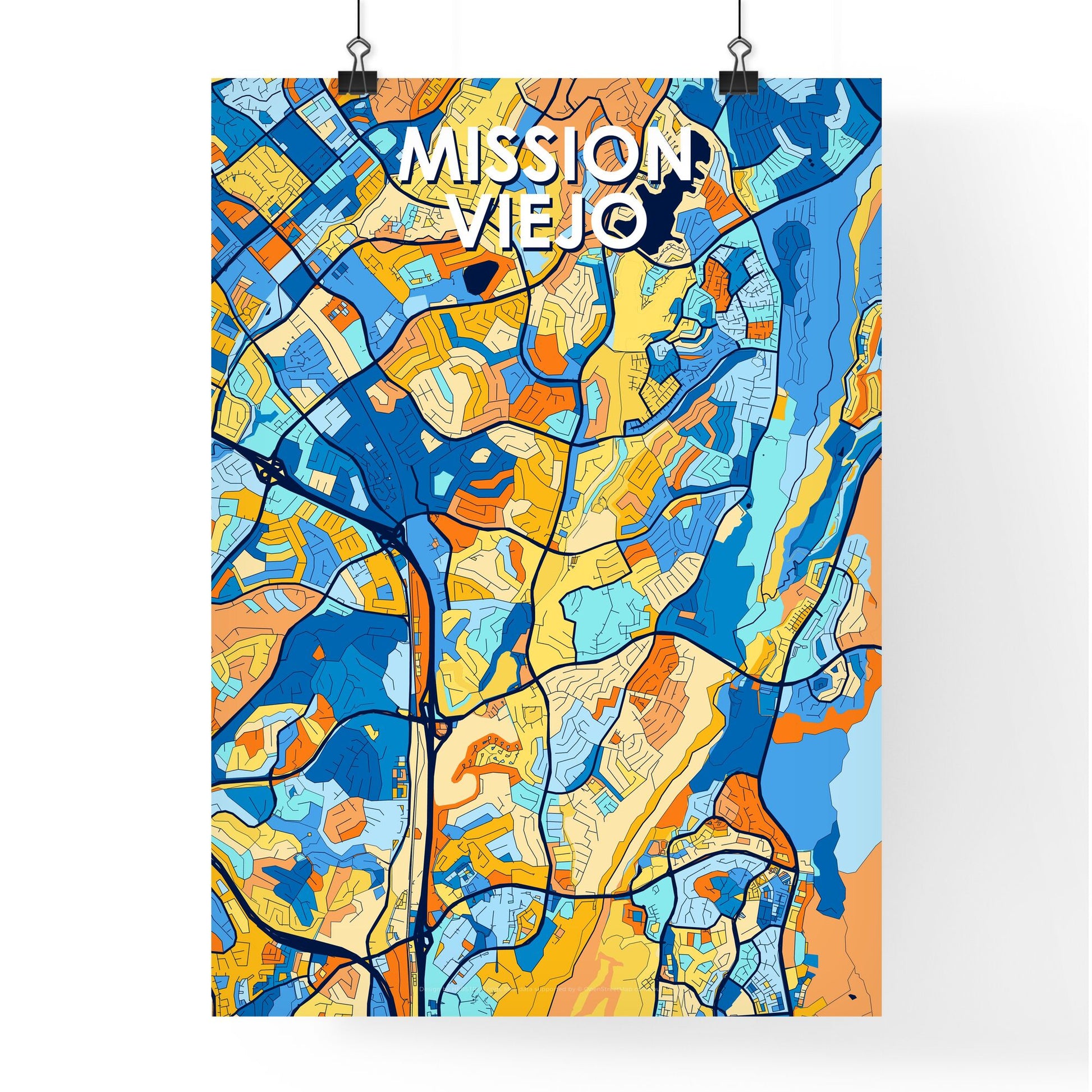 MISSION VIEJO CALIFORNIA Vibrant Colorful Art Map Poster Blue Orange