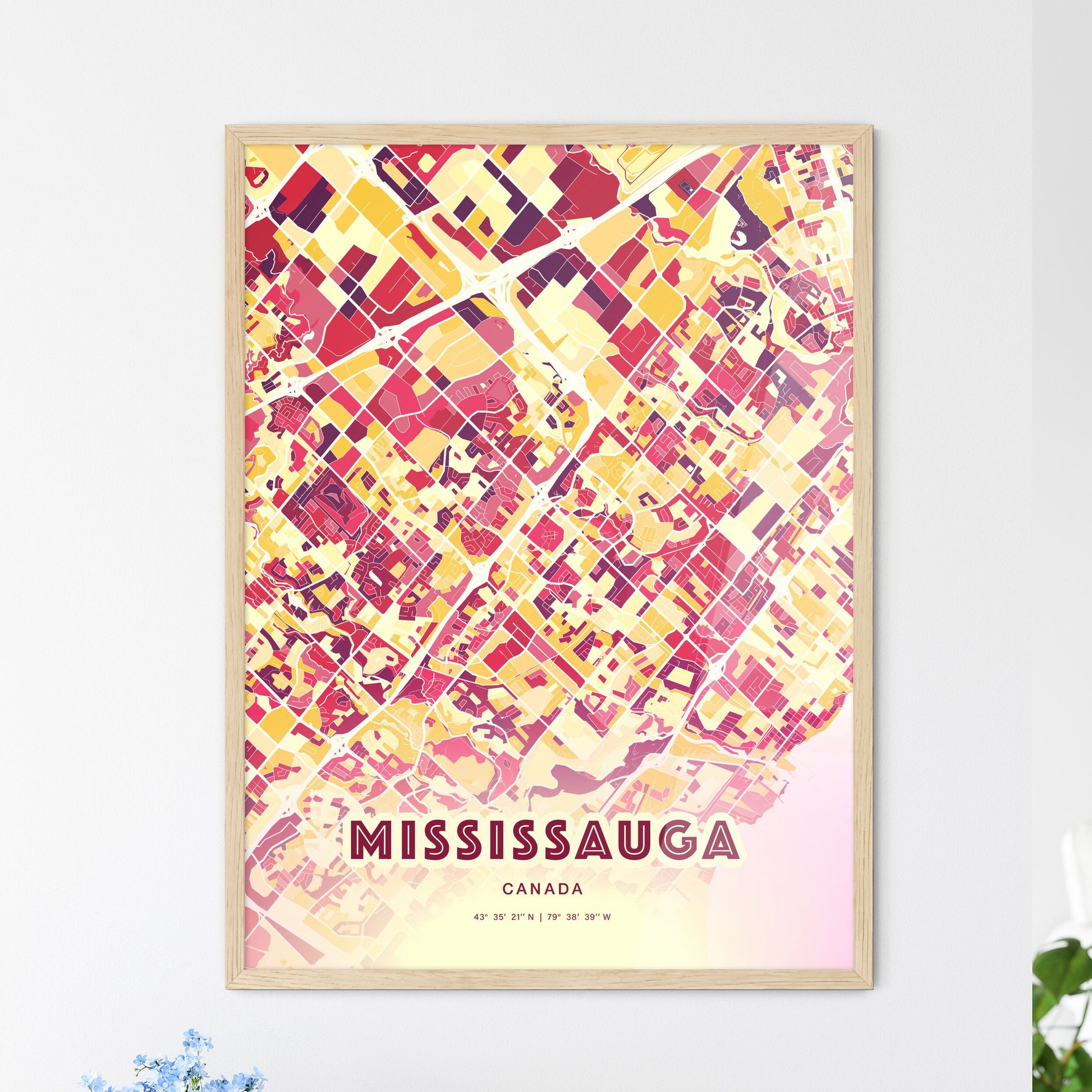 Colorful Mississauga Canada Fine Art Map Hot Red