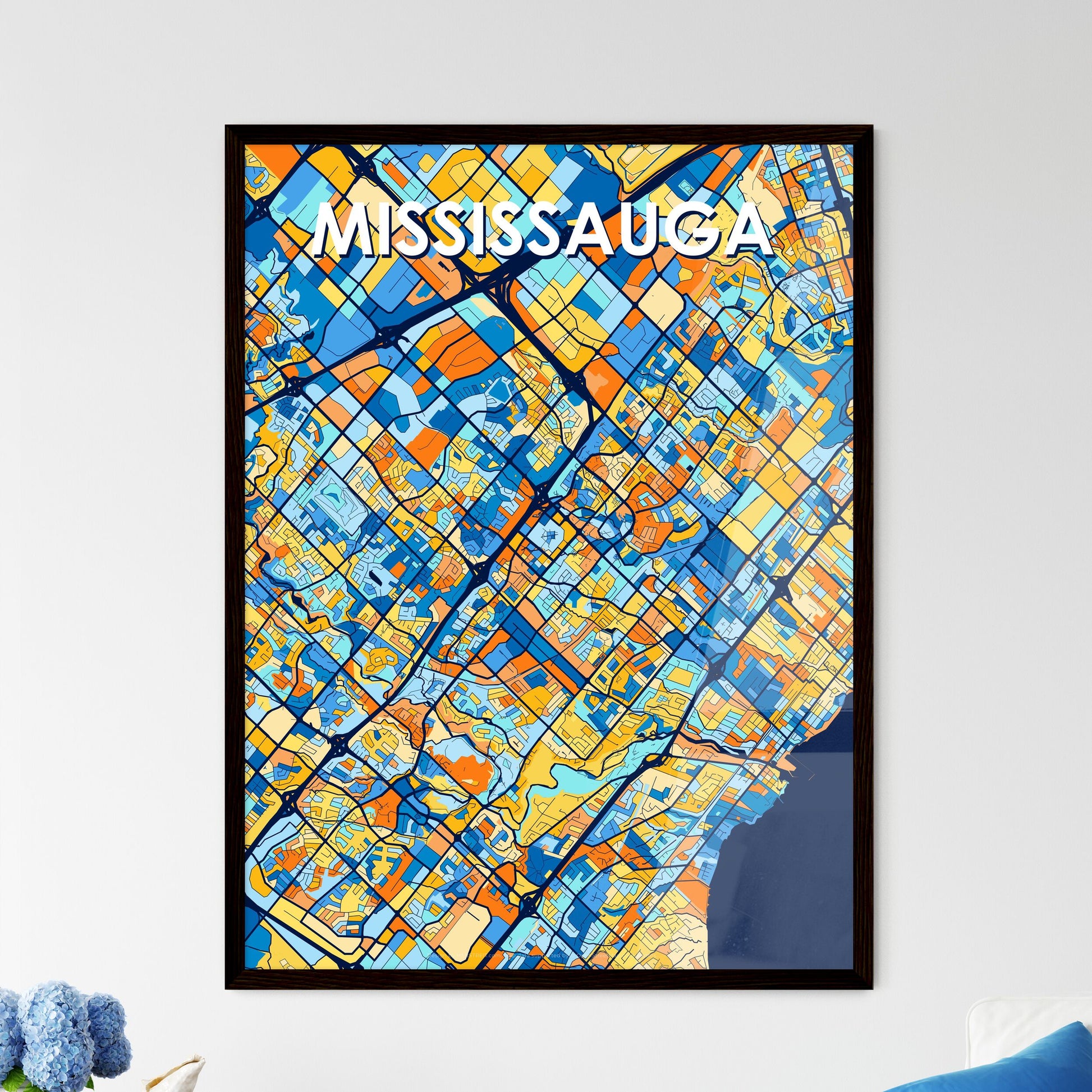 MISSISSAUGA CANADA Vibrant Colorful Art Map Poster Blue Orange