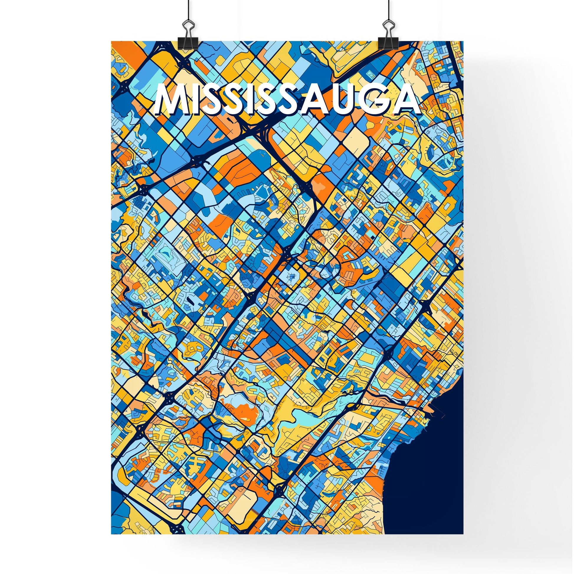 MISSISSAUGA CANADA Vibrant Colorful Art Map Poster Blue Orange