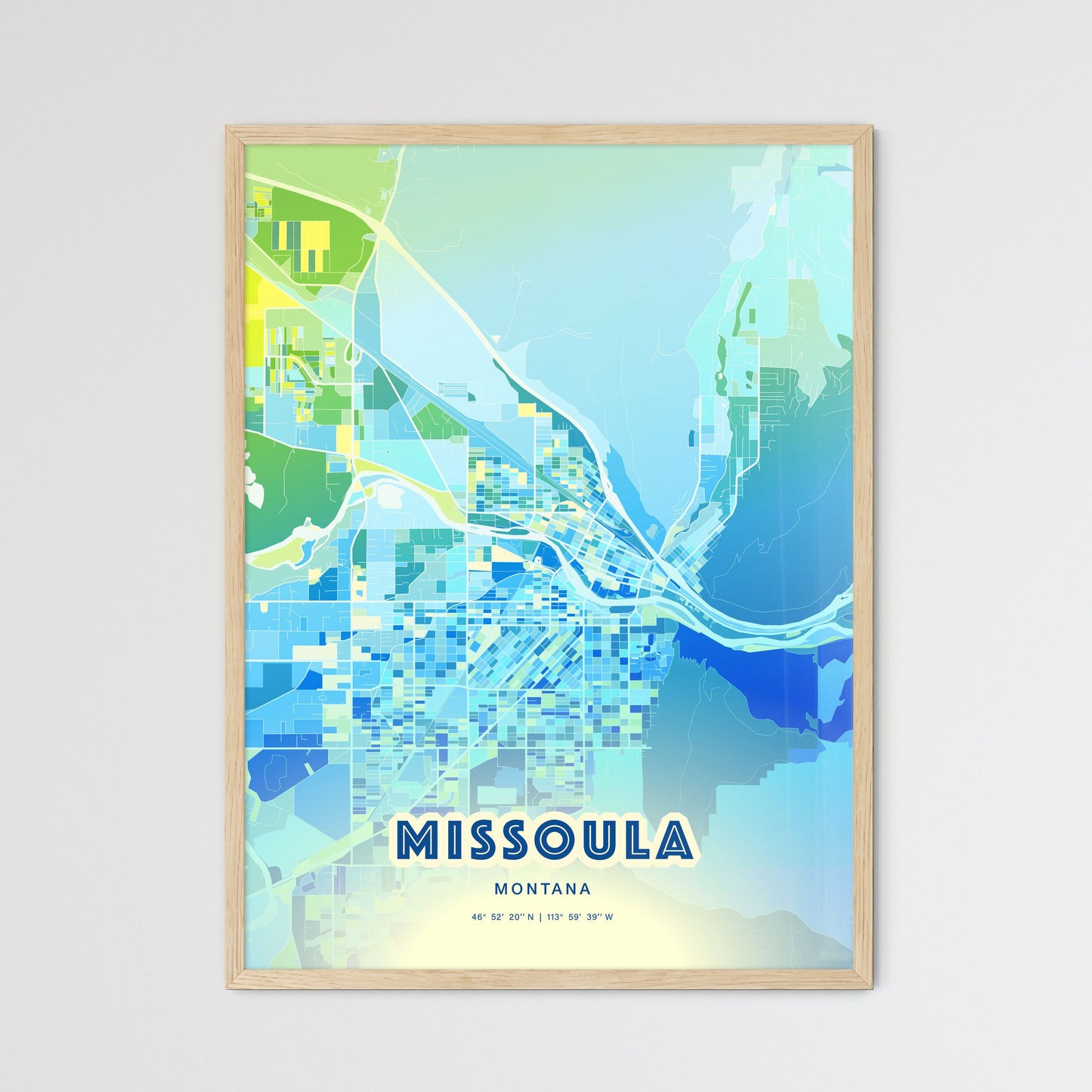 Colorful Missoula Montana Fine Art Map Cool Blue