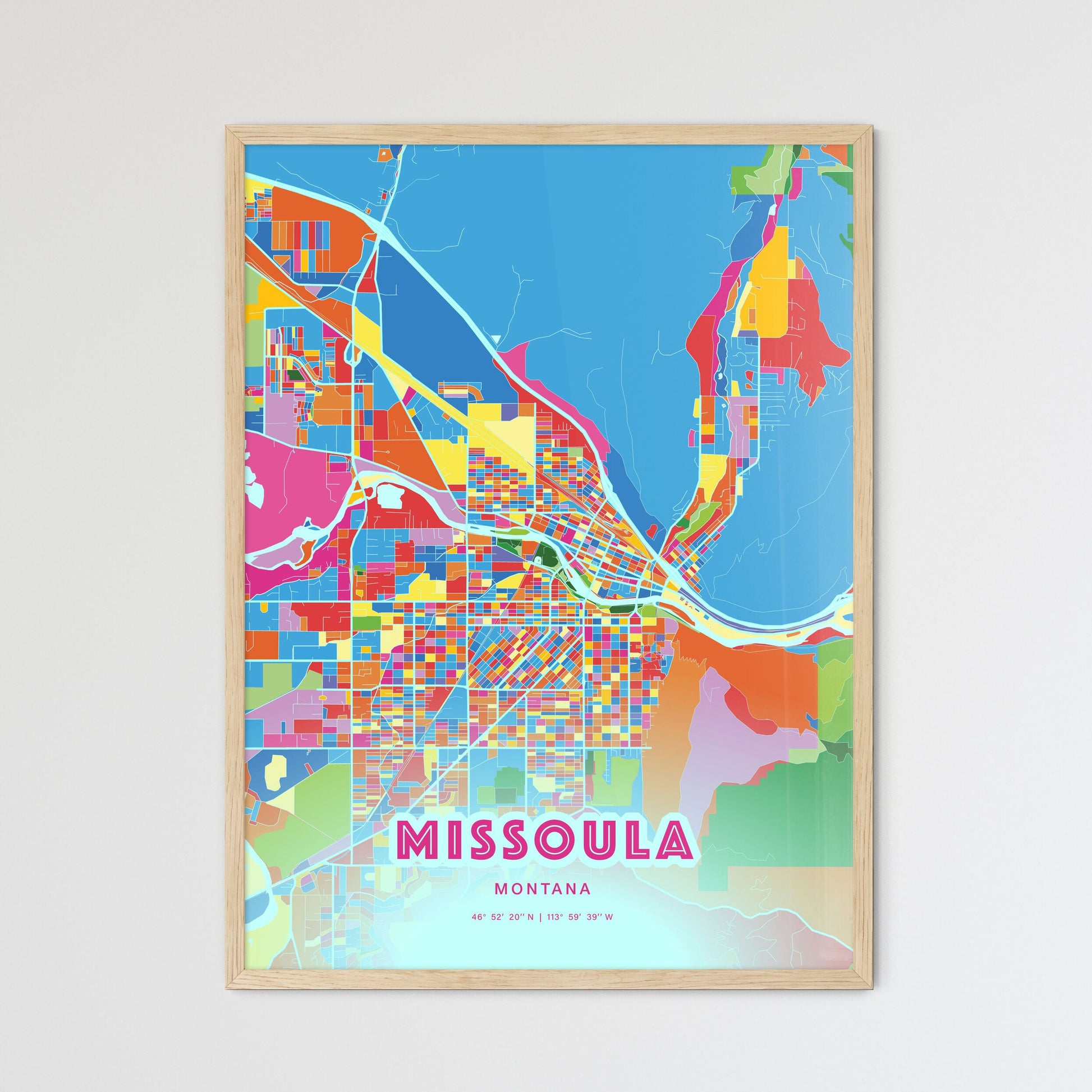 Colorful Missoula Montana Fine Art Map Crazy Colors